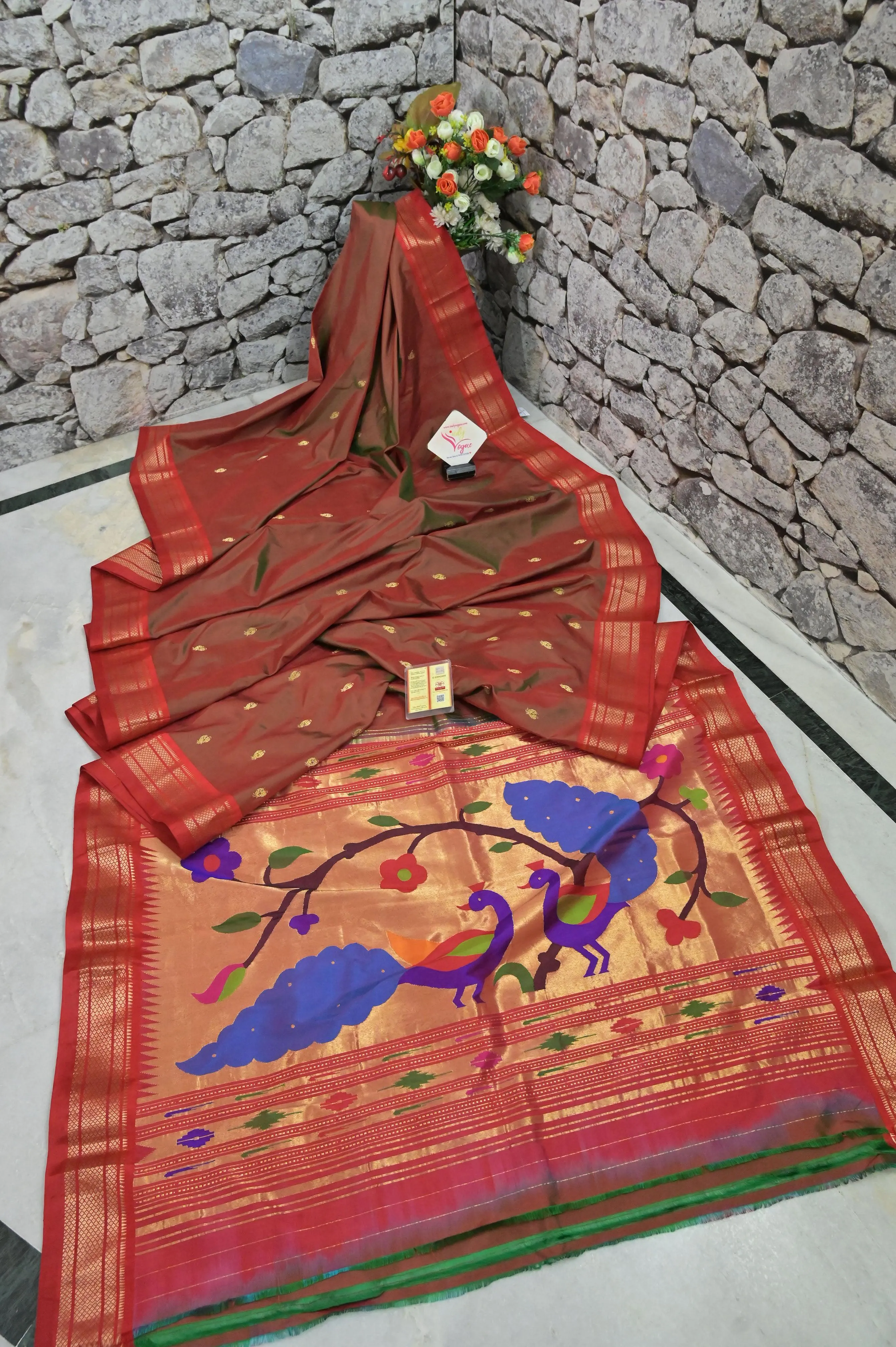 Dual Tone Brown Color Yeola Paithani Silk Saree