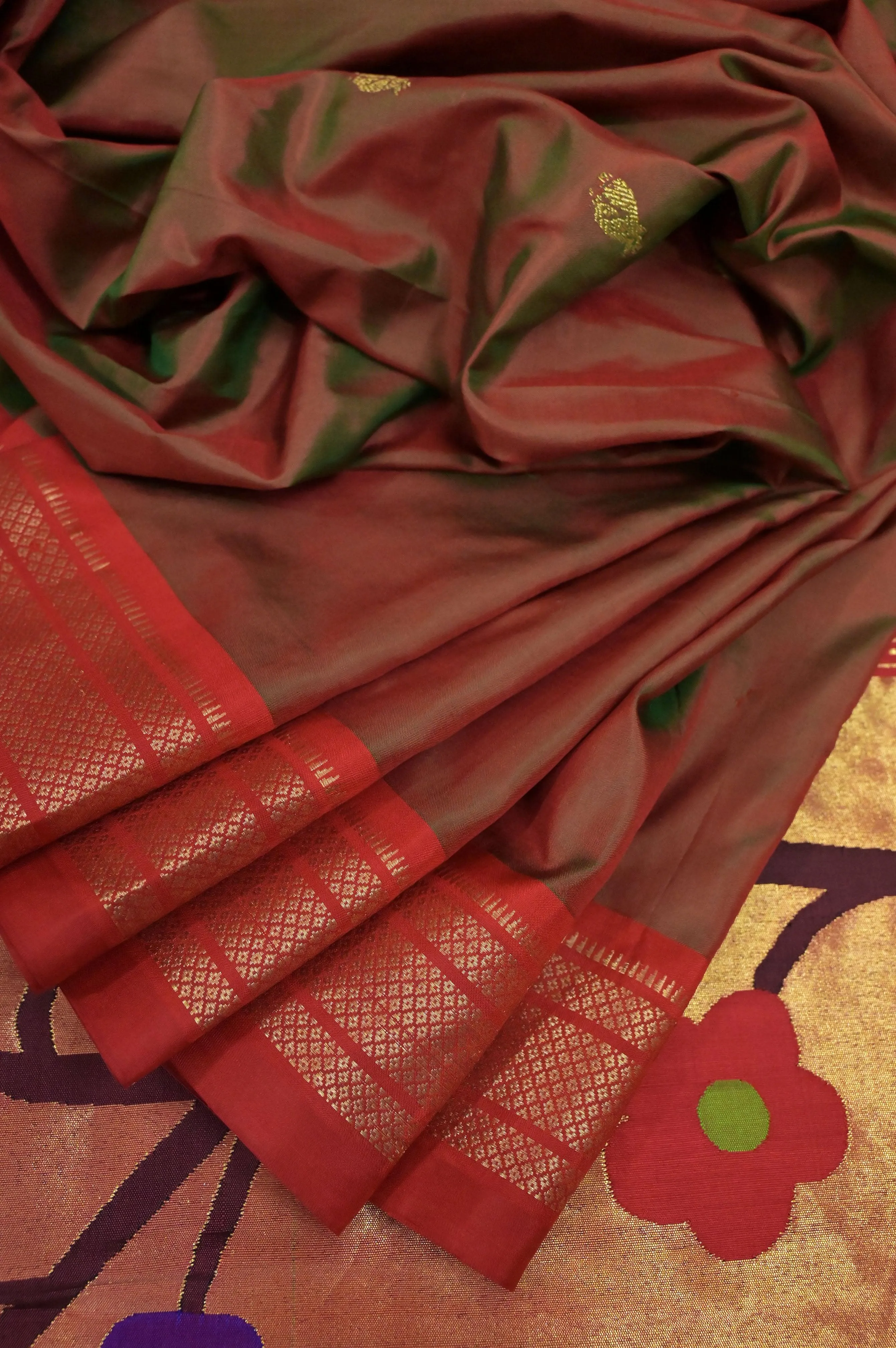 Dual Tone Brown Color Yeola Paithani Silk Saree