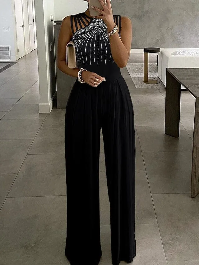 Elegant One Shoulder Wide Leg Jumpsuit for Women in Blue, Black, and Wine - Perfect for Parties and Proms