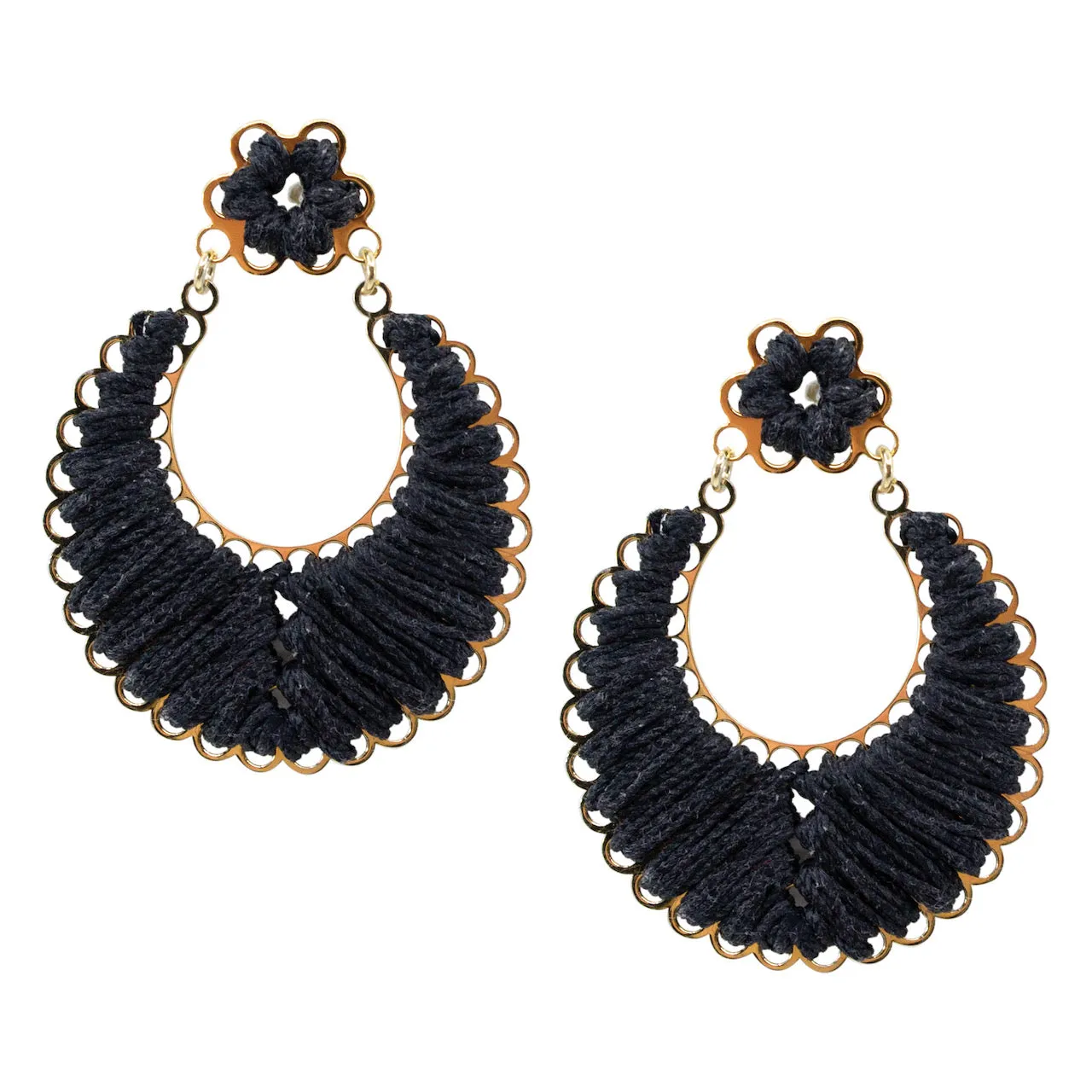 Embroidered Black Anita Earrings