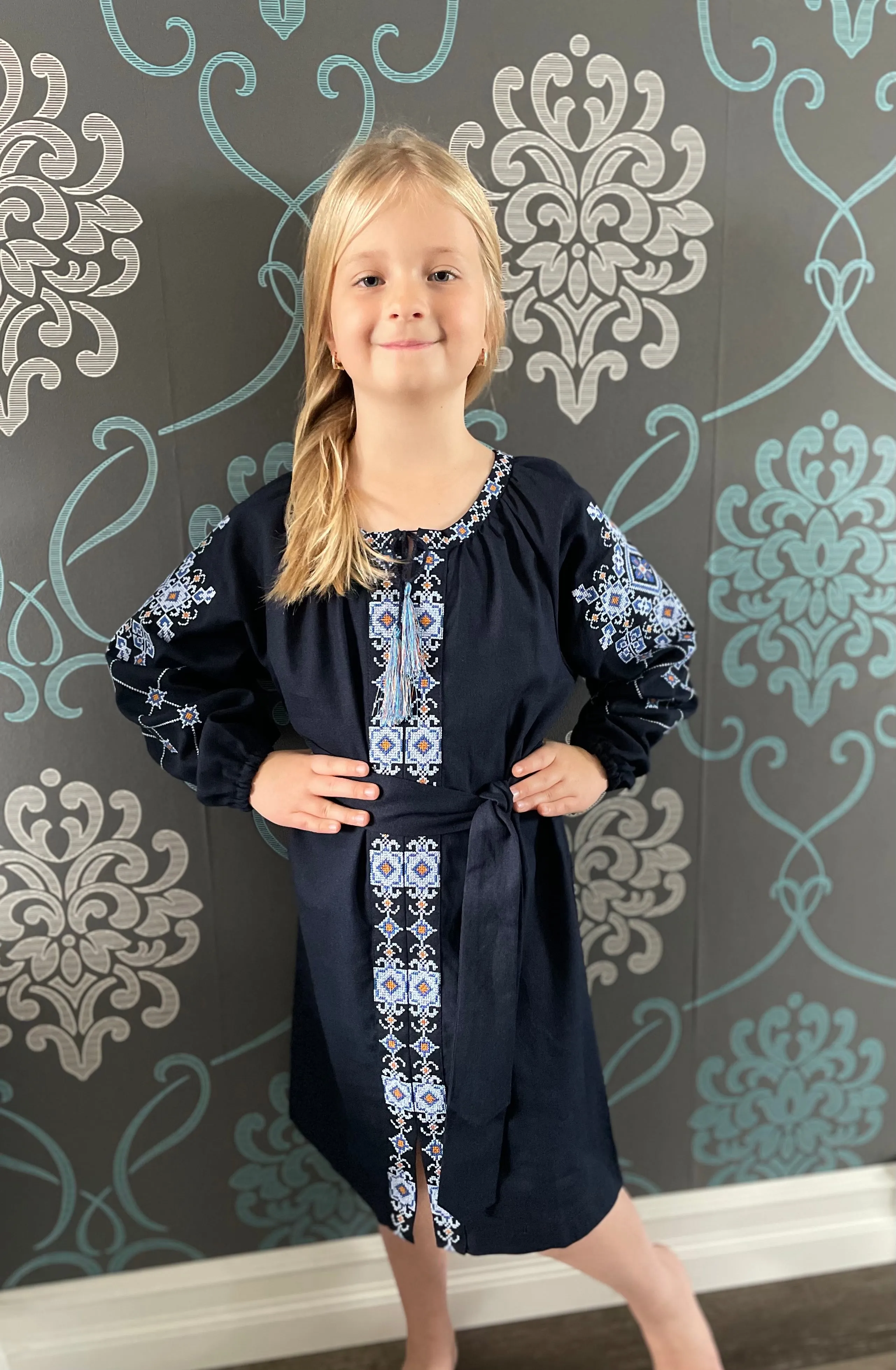 Embroidered Girl’s Dress “Ksenya”-Black