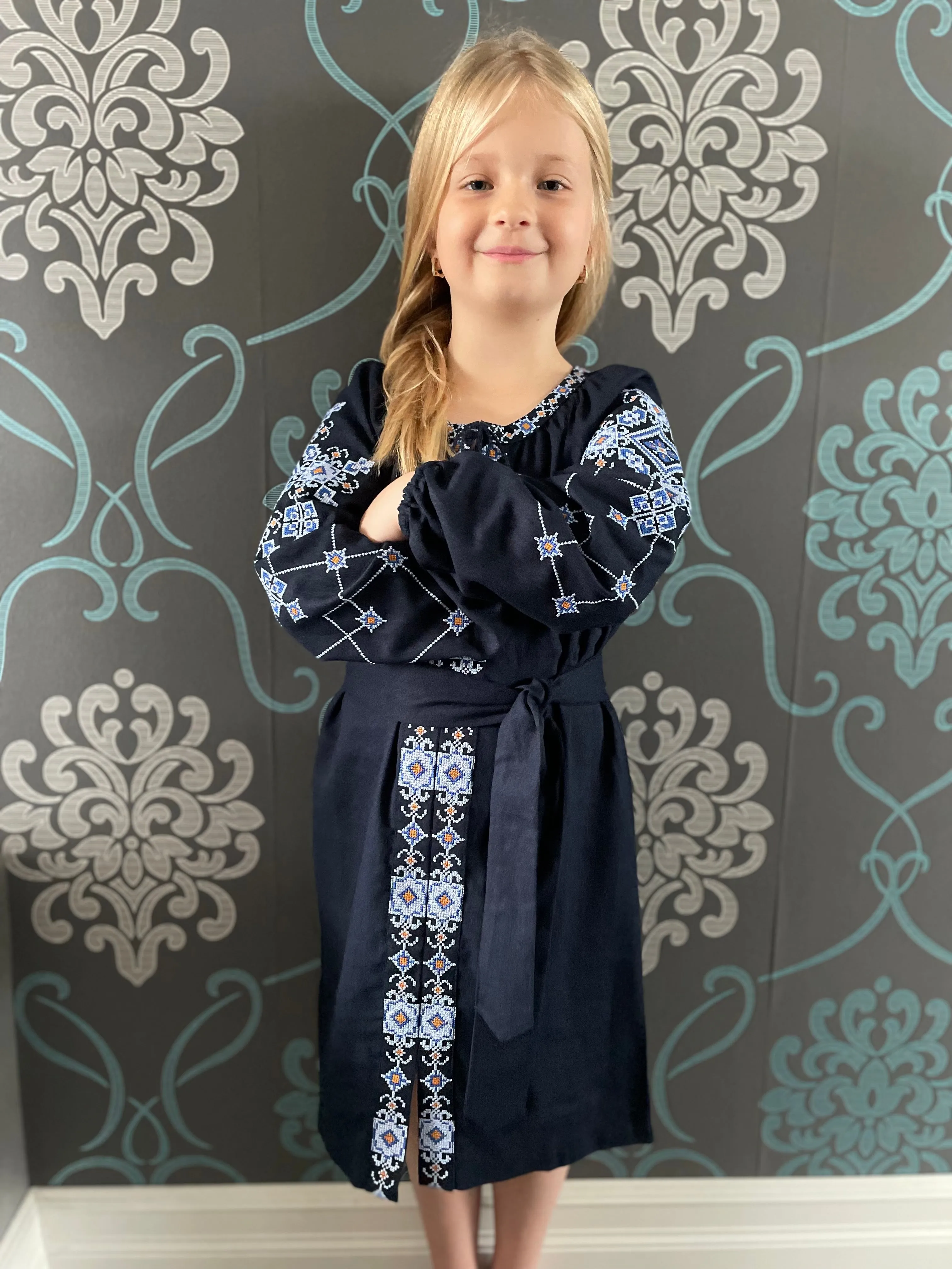 Embroidered Girl’s Dress “Ksenya”-Black