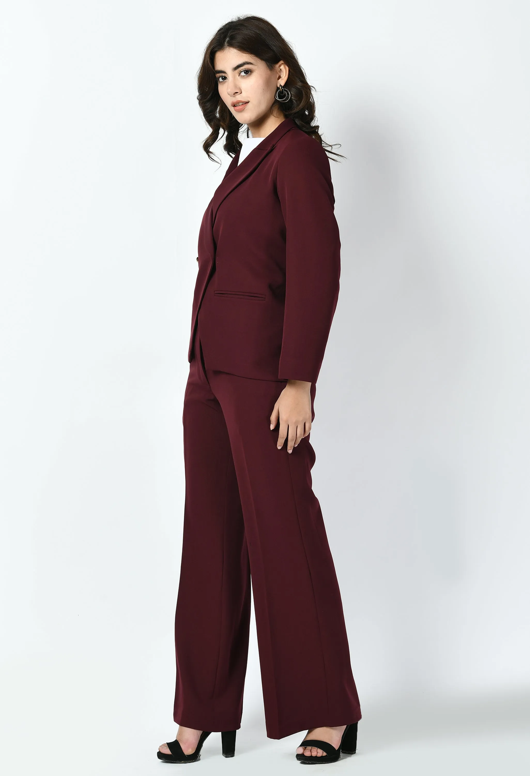 Exude Dominance Solid Formal Blazer (Wine)