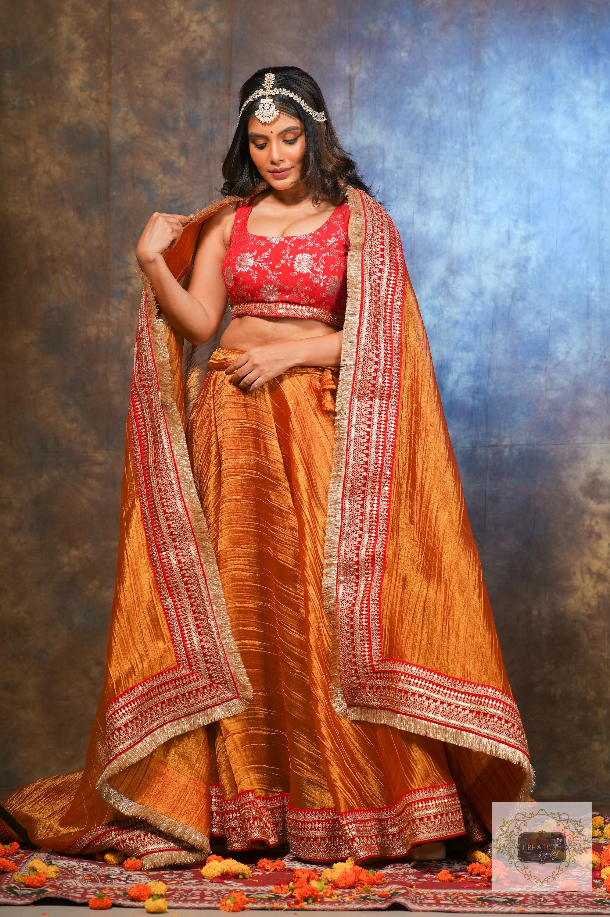 Fiery Gold Zari Tissue Lehenga Set