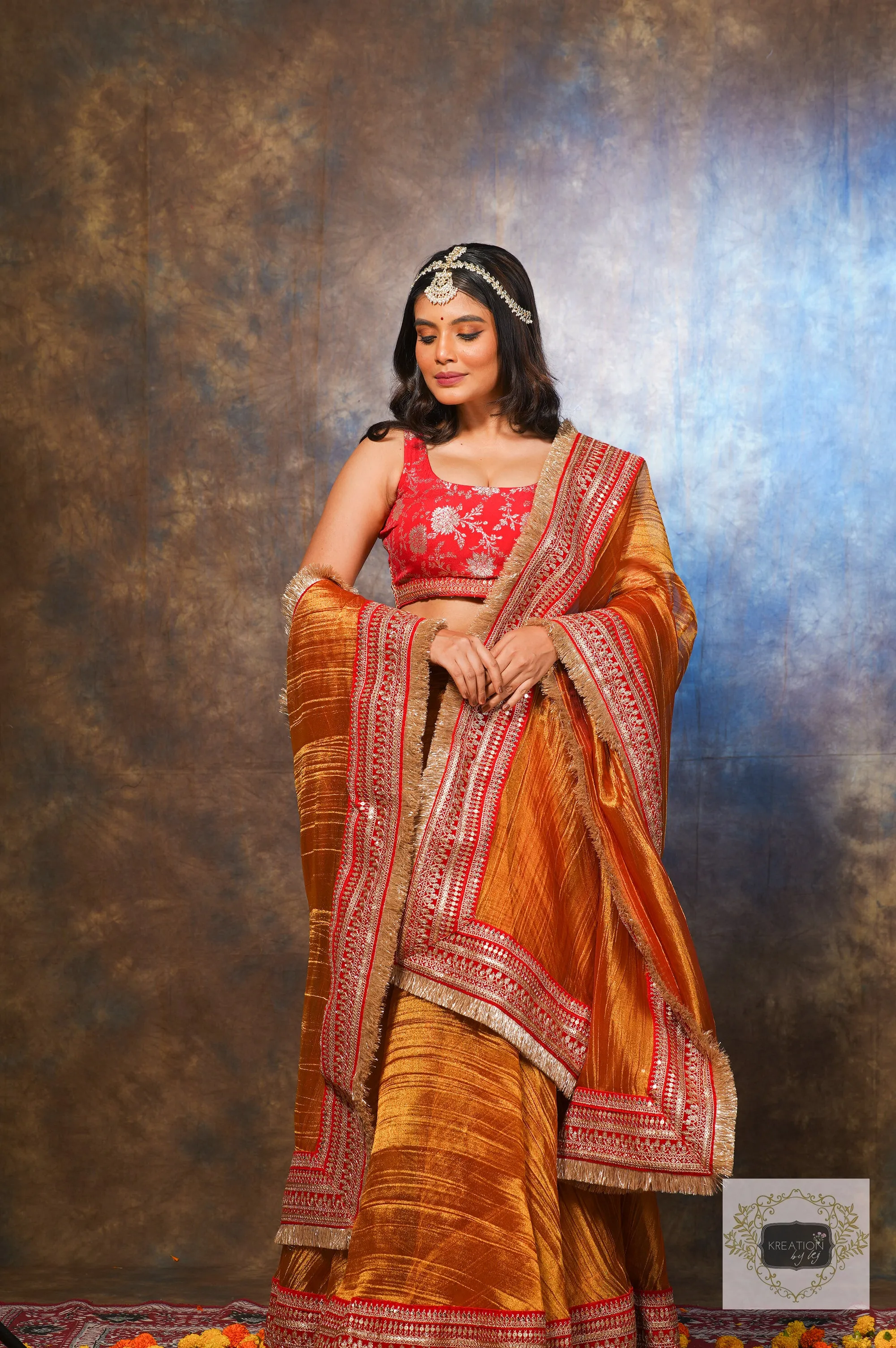 Fiery Gold Zari Tissue Lehenga Set