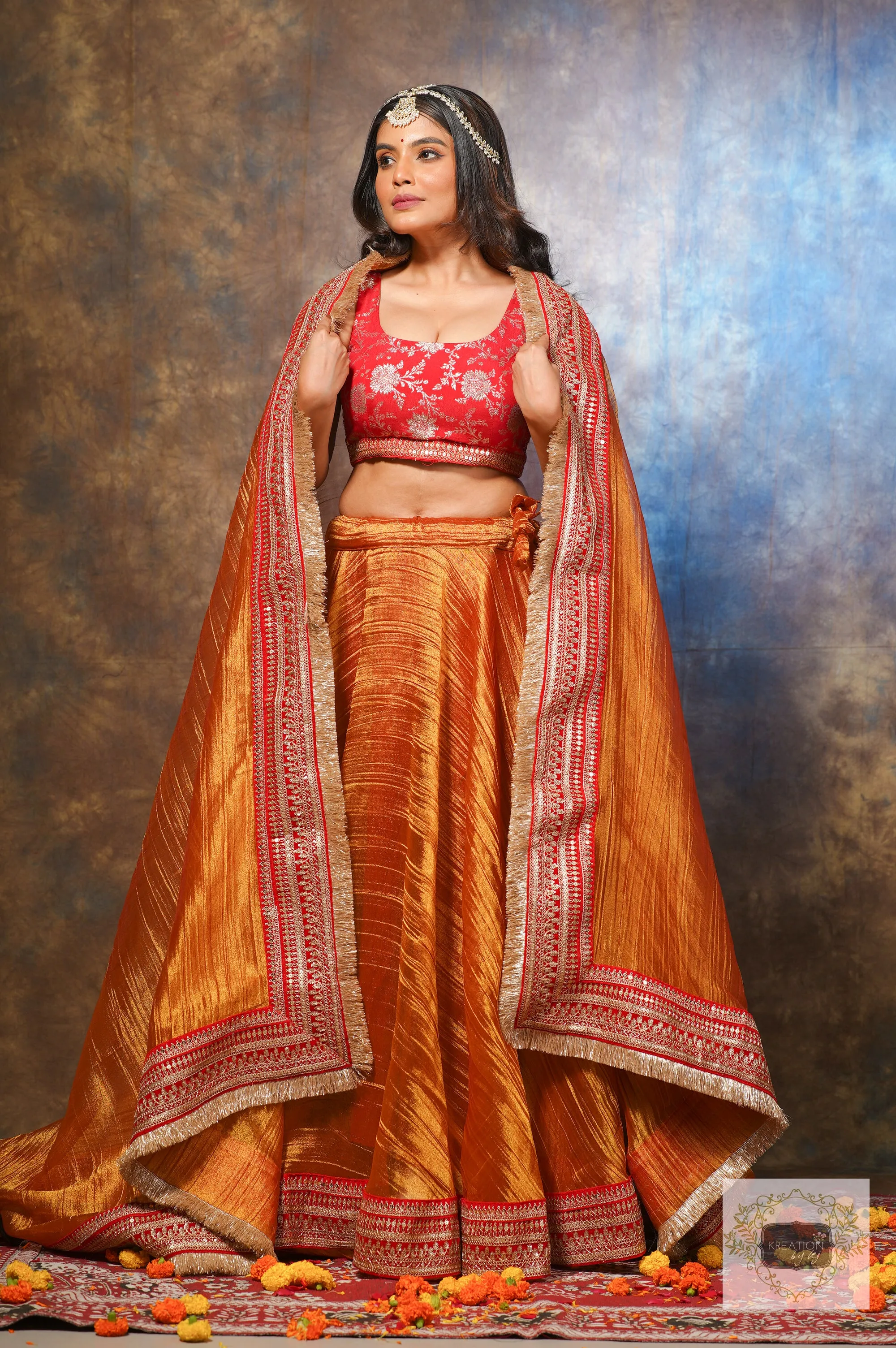 Fiery Gold Zari Tissue Lehenga Set