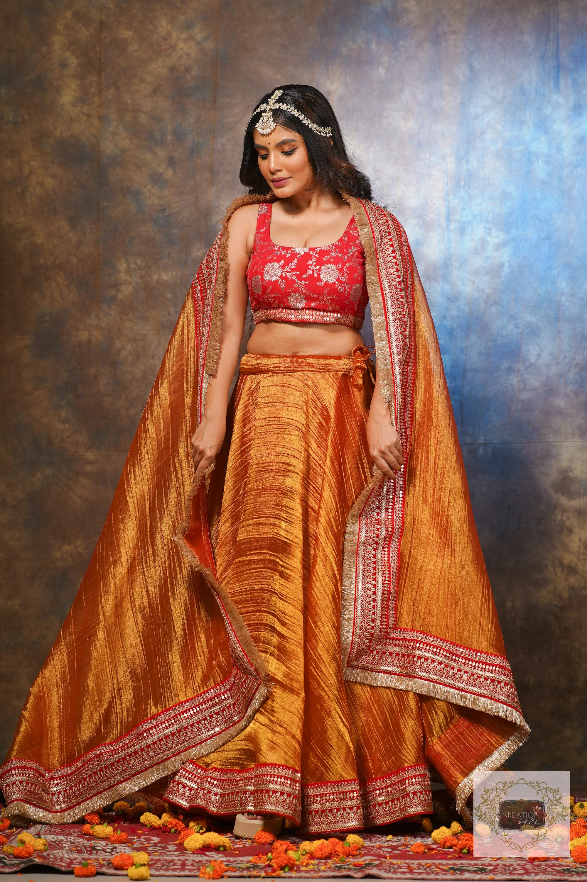 Fiery Gold Zari Tissue Lehenga Set