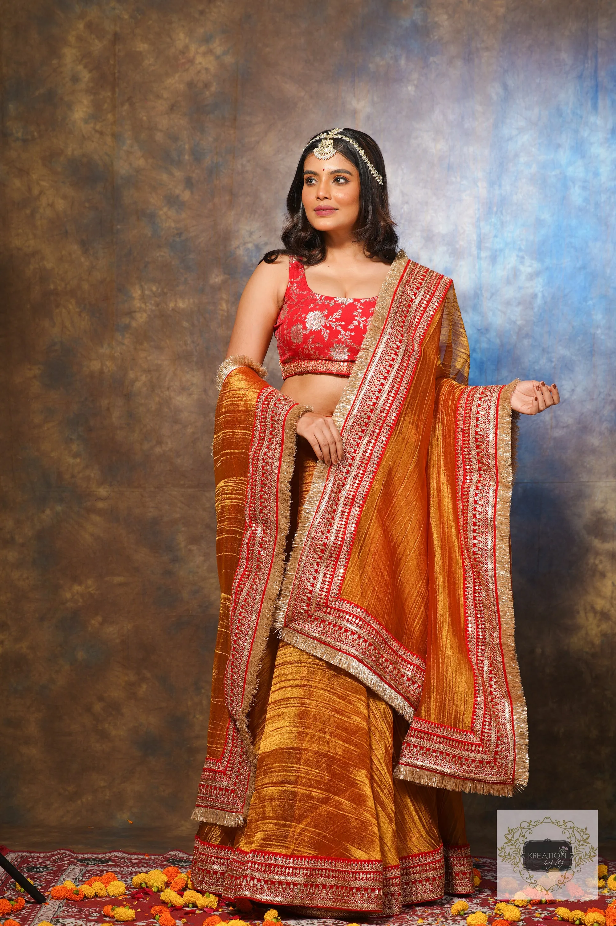 Fiery Gold Zari Tissue Lehenga Set