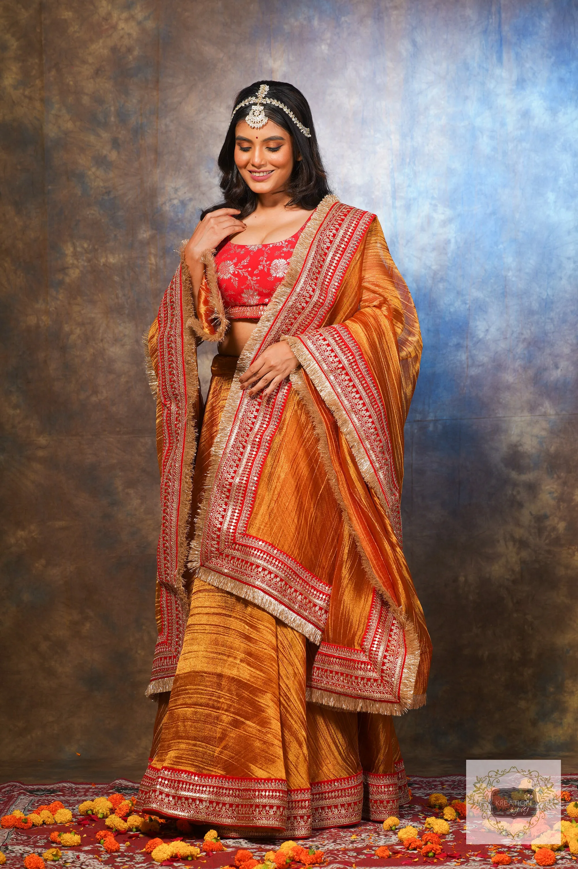 Fiery Gold Zari Tissue Lehenga Set