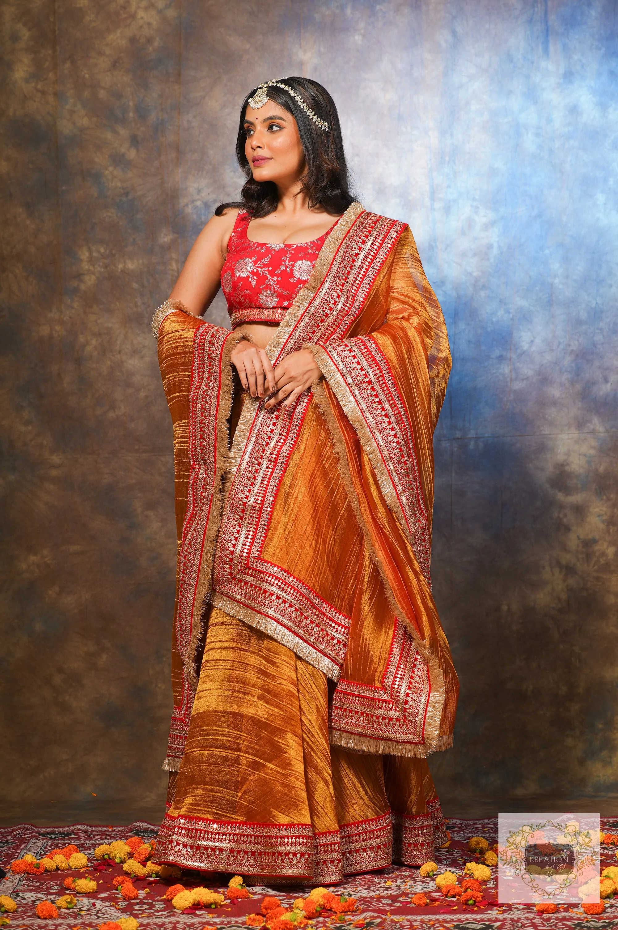 Fiery Gold Zari Tissue Lehenga Set