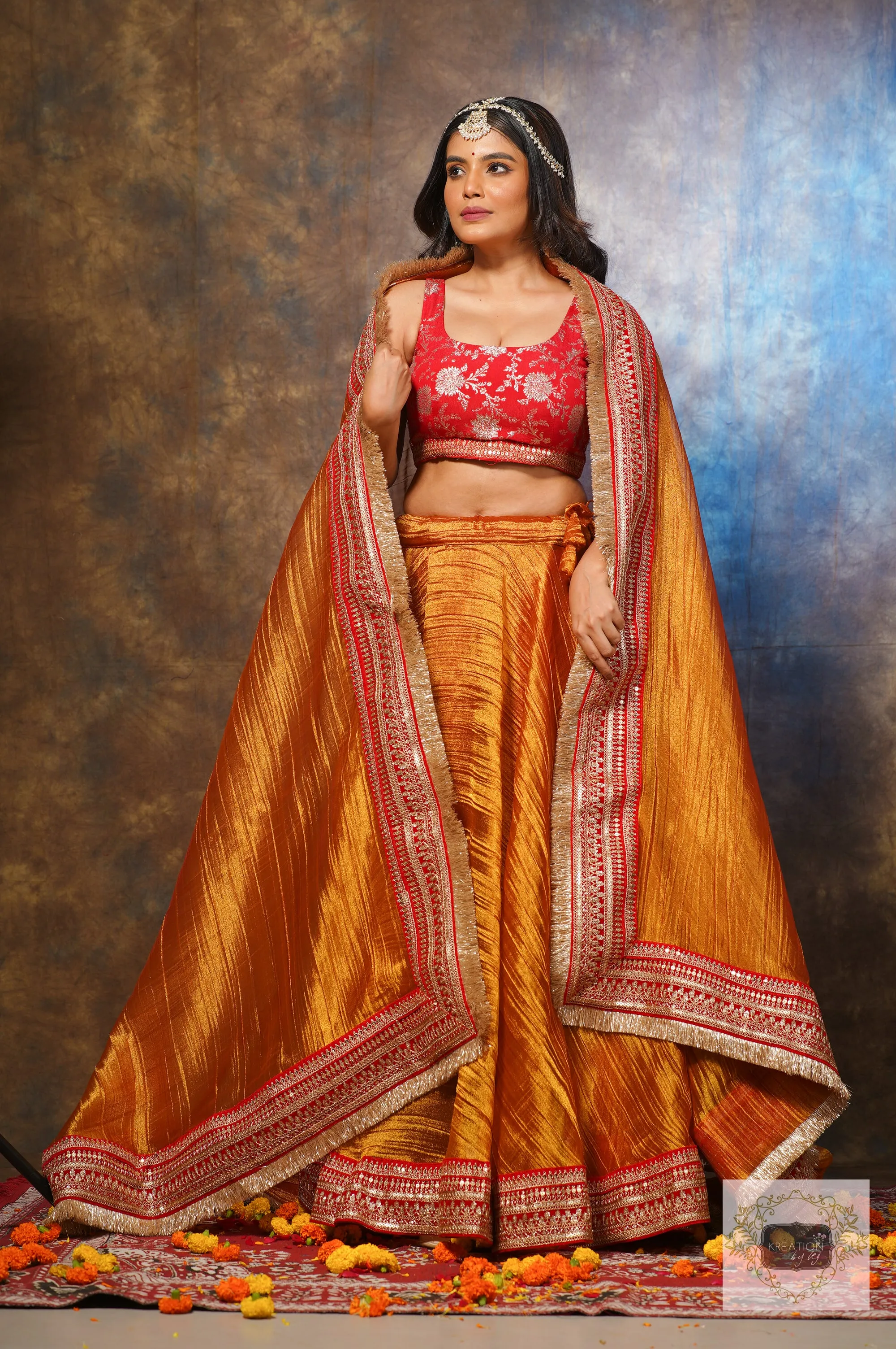 Fiery Gold Zari Tissue Lehenga Set