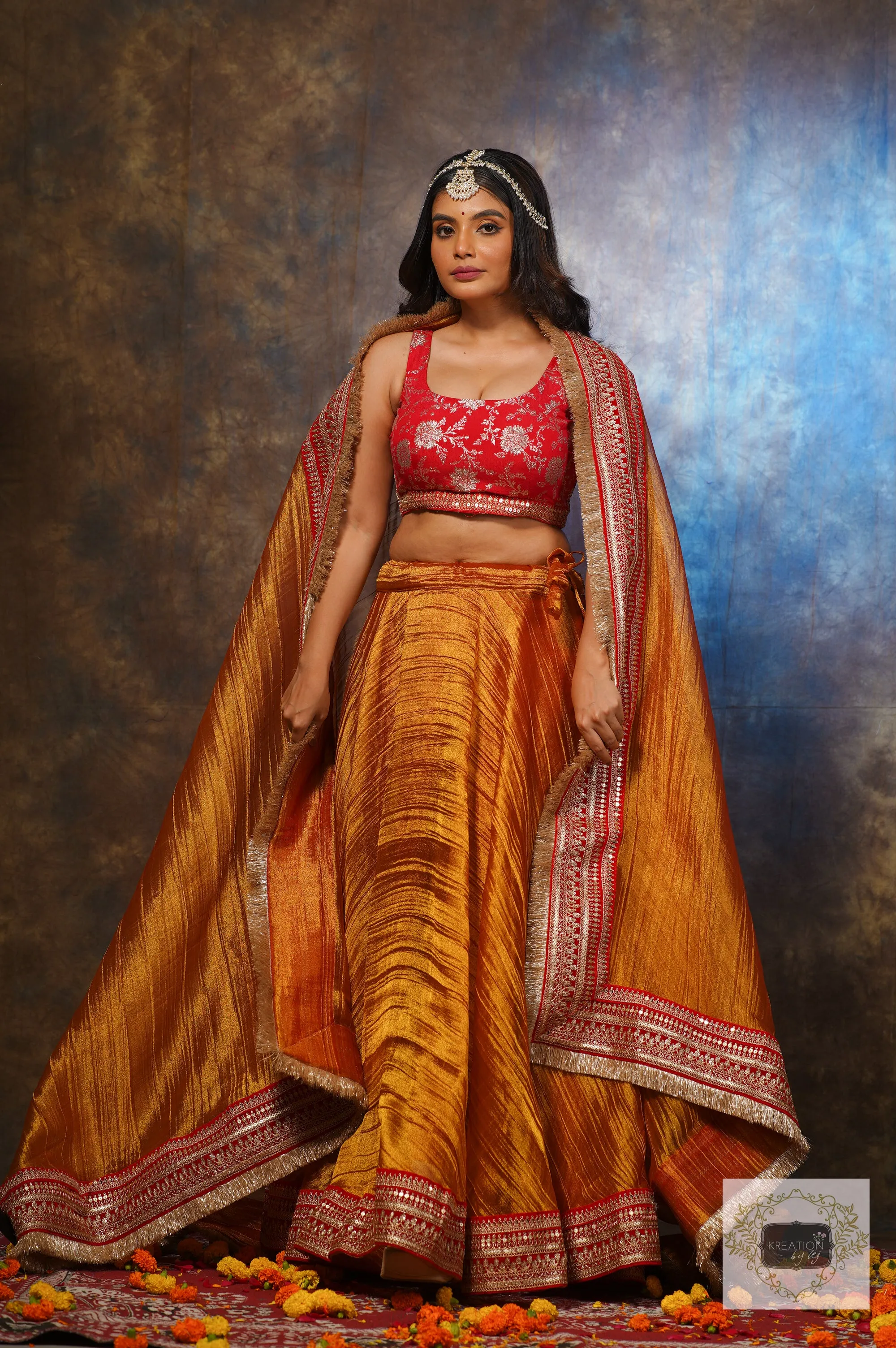 Fiery Gold Zari Tissue Lehenga Set