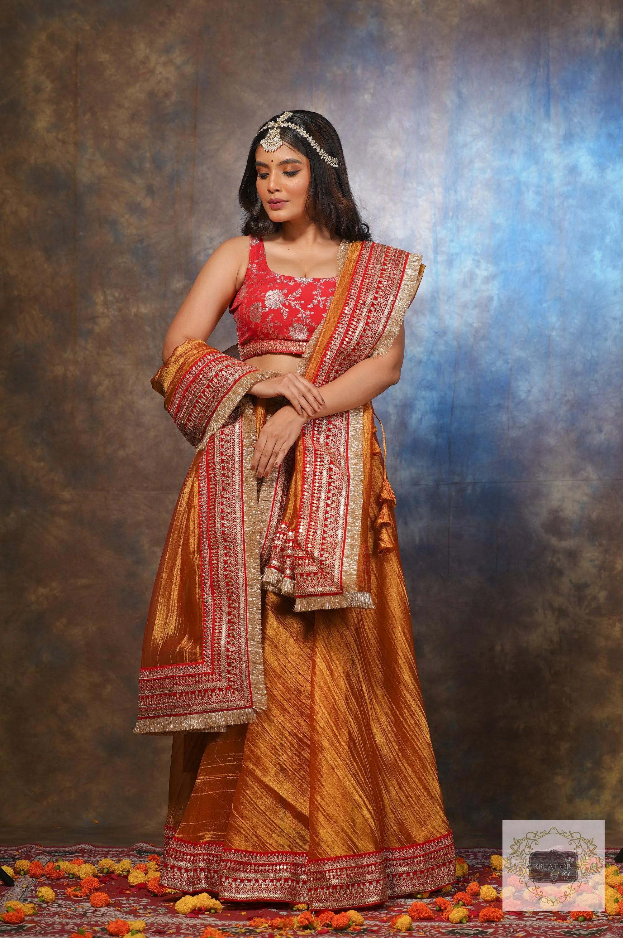 Fiery Gold Zari Tissue Lehenga Set