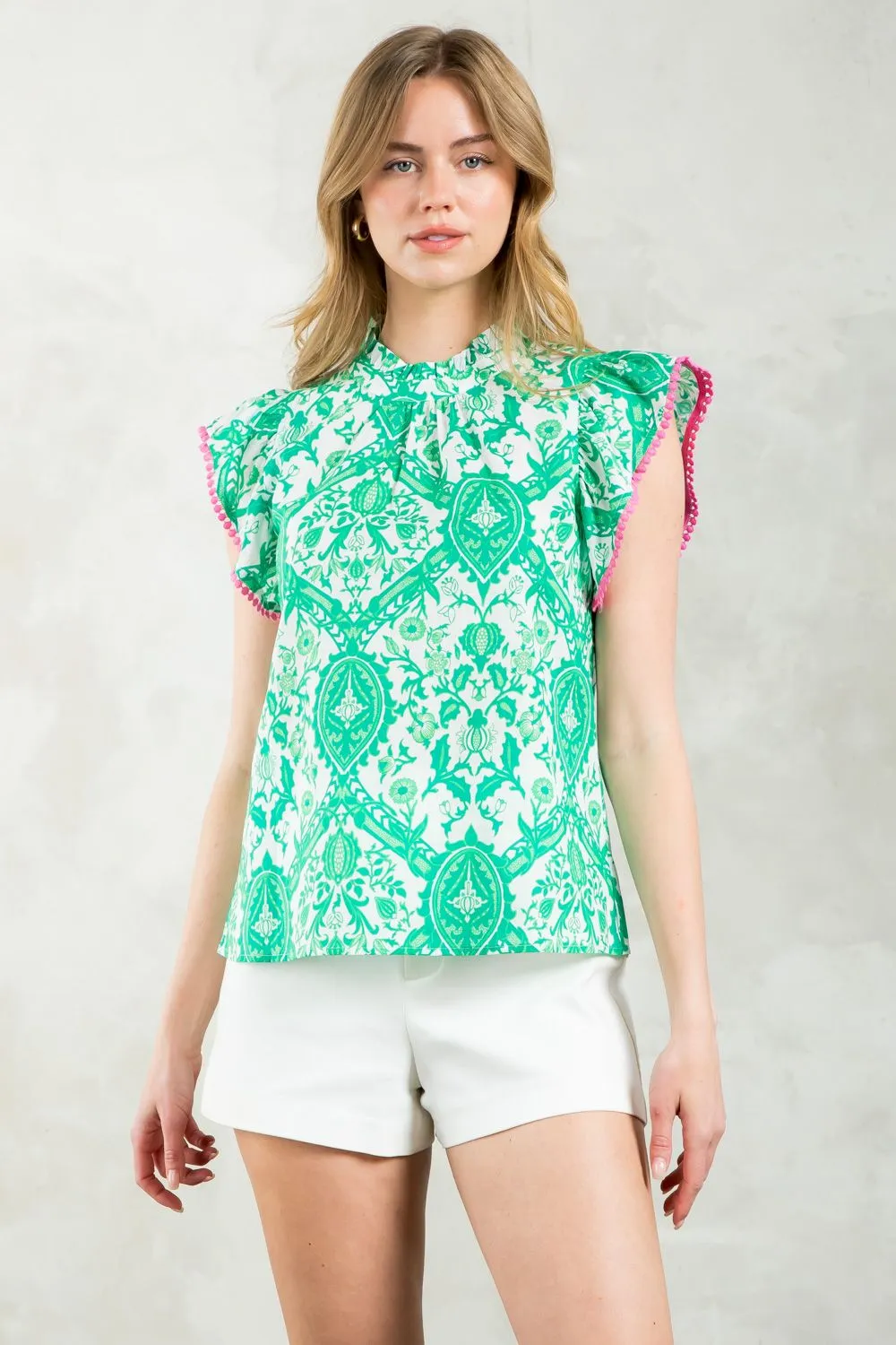 Florie Flutter Sleeve Print THML Top