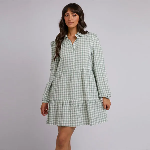 Frankie Long Sleeve Mini Dress - Sage Check