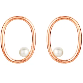 Freshwater Cultured Pearl Gravity Circle Earrings in Sterling Silver