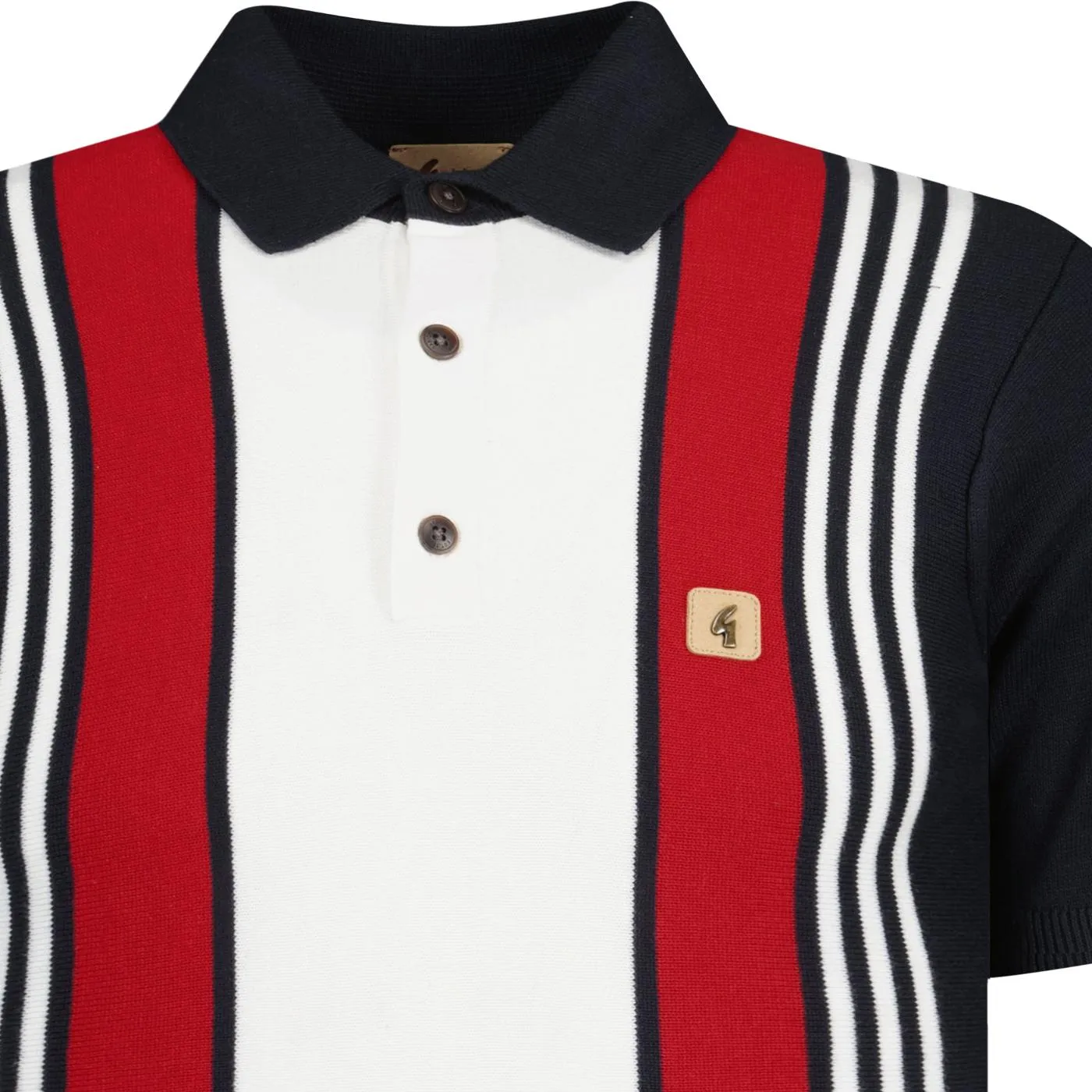 Gabicci Vintage Searle Stripe Knit Polo Shirt Navy