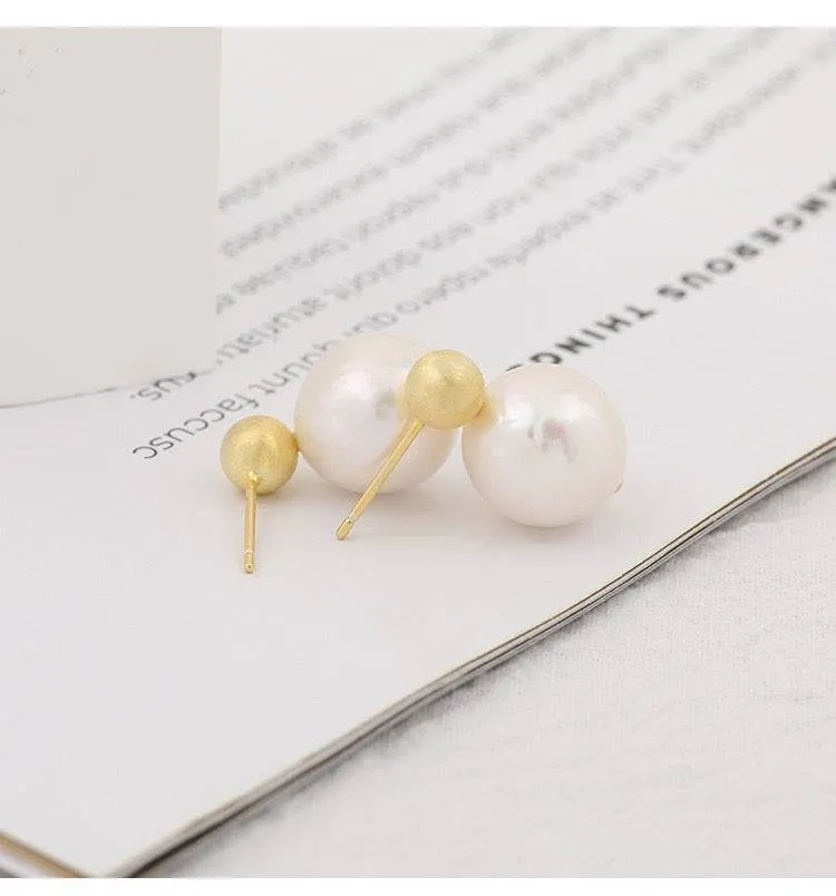 Gold Bean Baroque Pearl Earrings