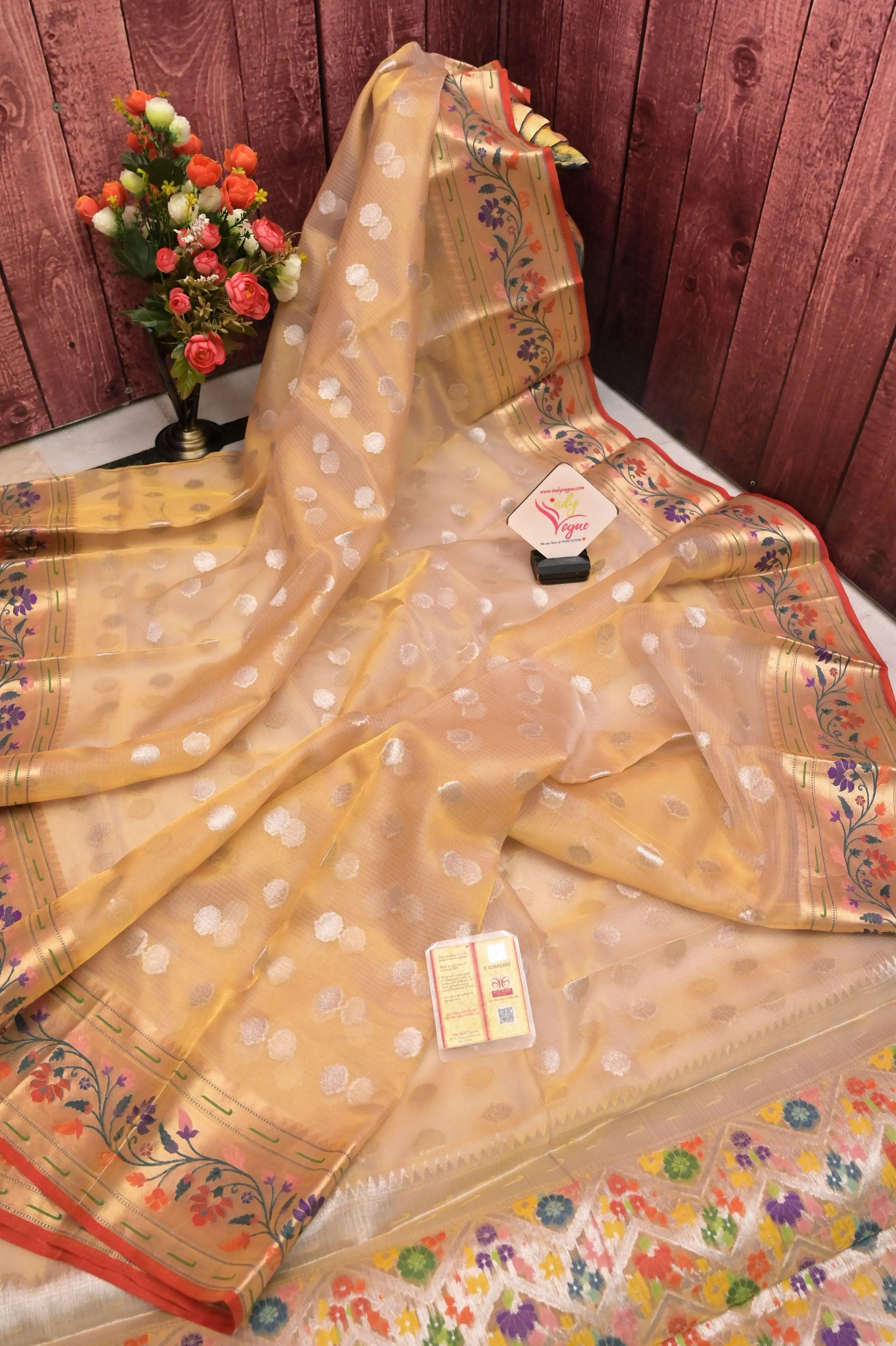 Golden Color Tissue Banarasi with Paithani Border and Pallu