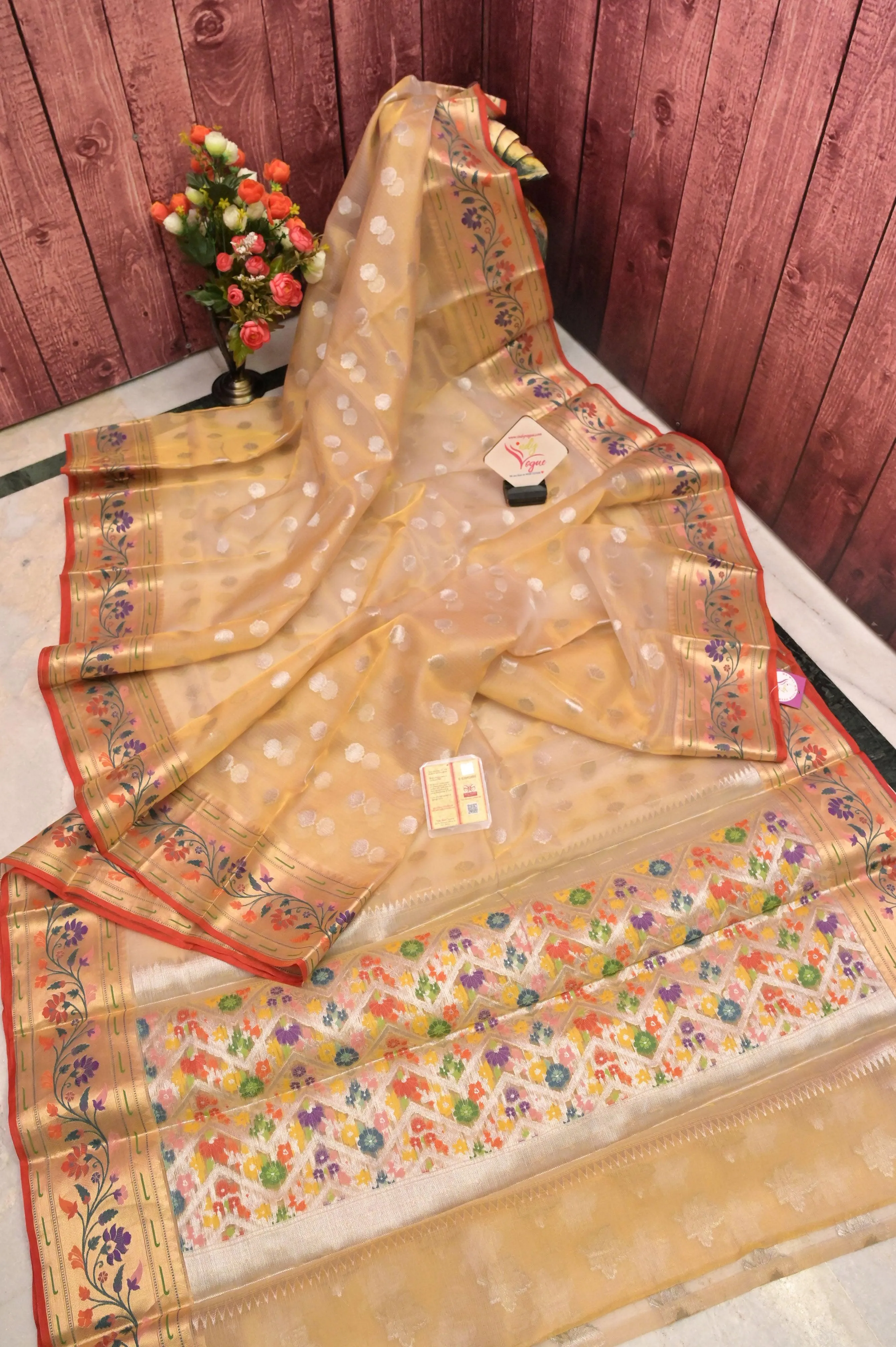 Golden Color Tissue Banarasi with Paithani Border and Pallu