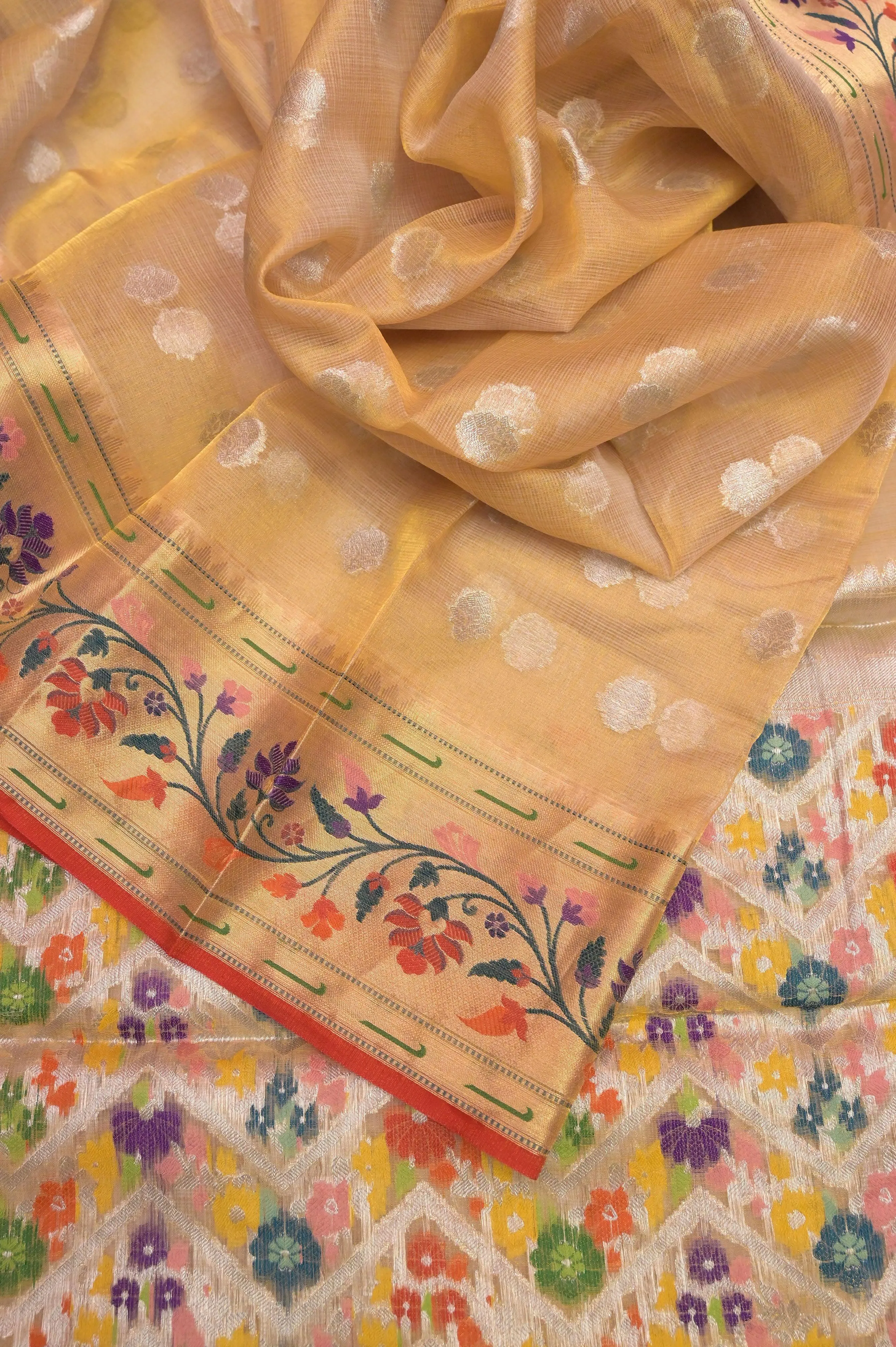 Golden Color Tissue Banarasi with Paithani Border and Pallu