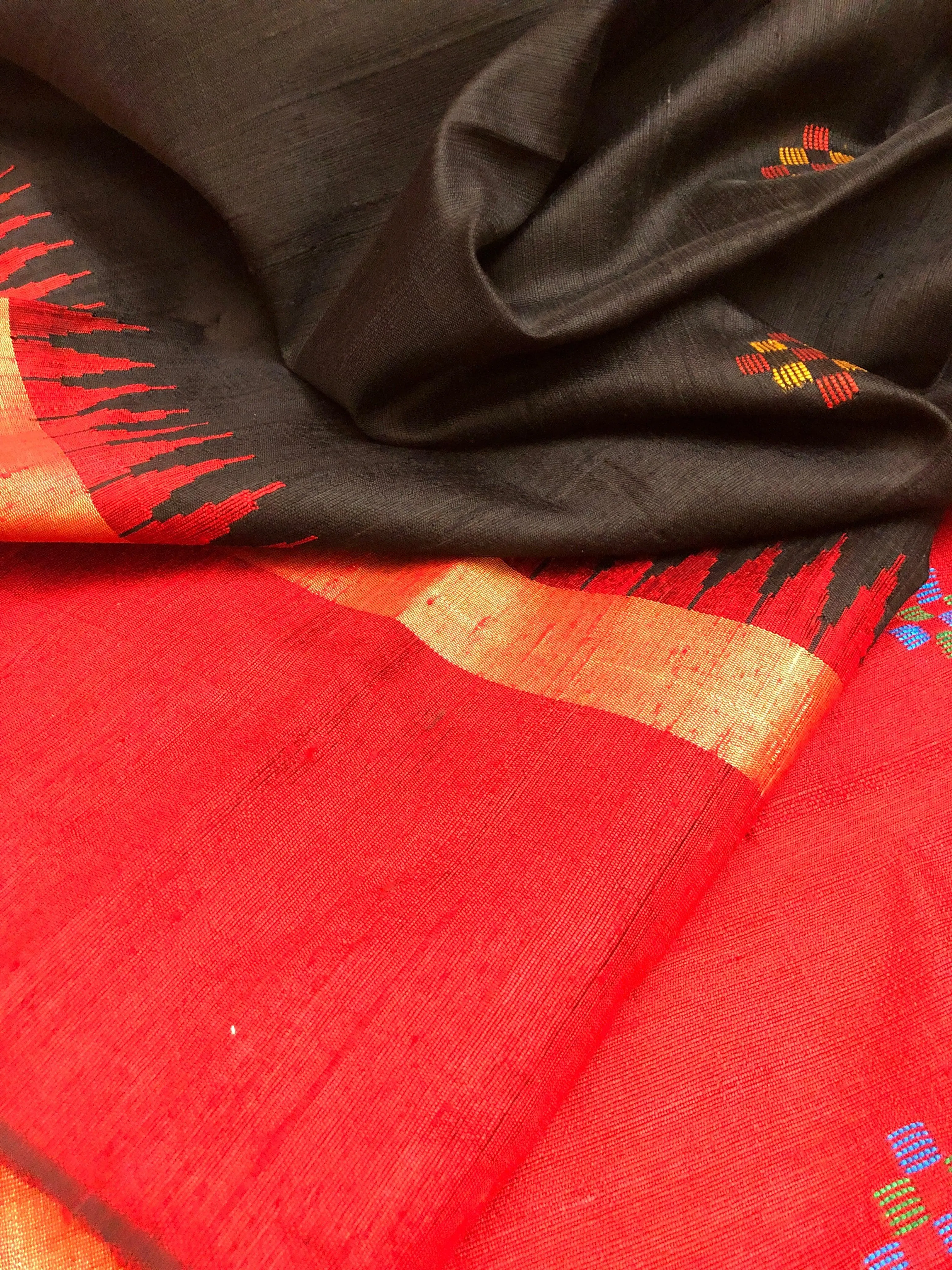 Hair Black Color Raw Silk Saree with Butti