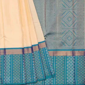 Handwoven Off-white with Blue Kanjivaram Silk Saree - 220N006582DSA