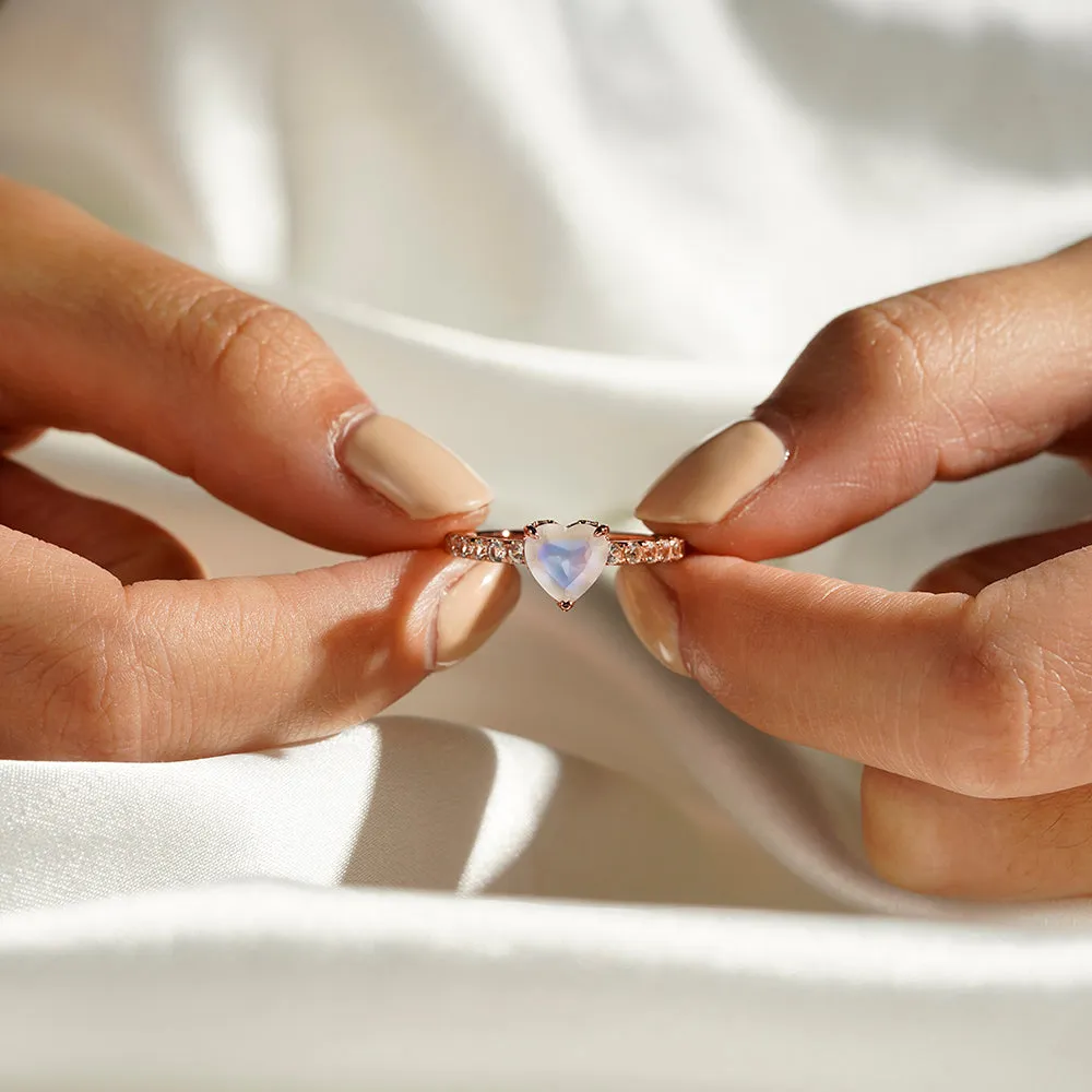 Heart-Shape Moonstone Ring With White Sapphire Side Stones