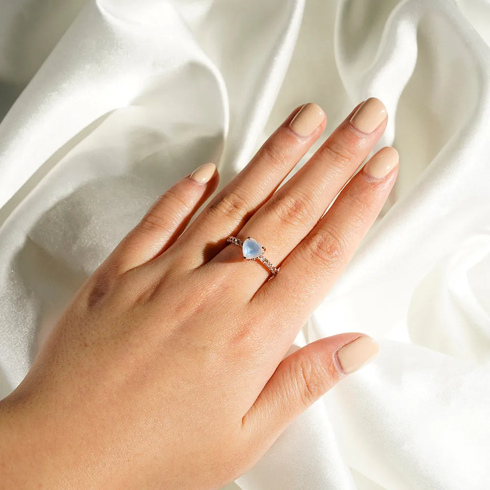 Heart-Shape Moonstone Ring With White Sapphire Side Stones