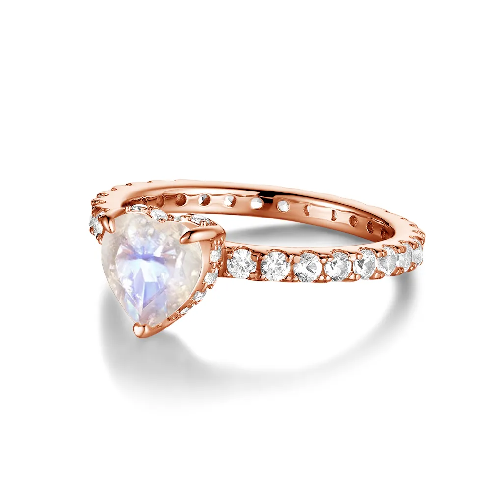 Heart-Shape Moonstone Ring With White Sapphire Side Stones