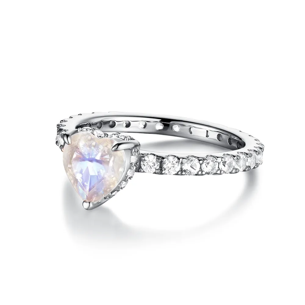 Heart-Shape Moonstone Ring With White Sapphire Side Stones