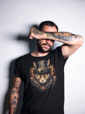 Herren T-Shirt mit Katzenmotiv "Steampunk Cat"