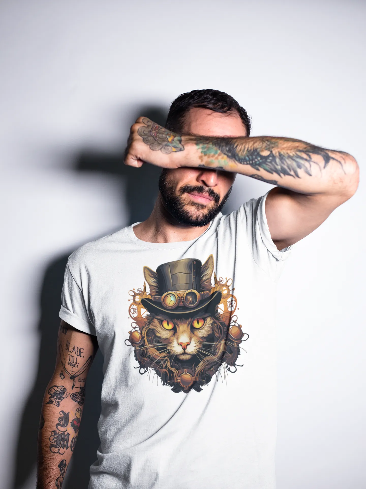 Herren T-Shirt mit Katzenmotiv "Steampunk Cat"