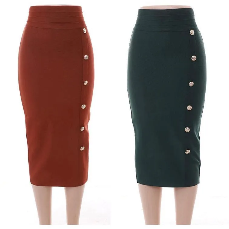 High Waist Sexy Button Bodycon Bandage Skirt