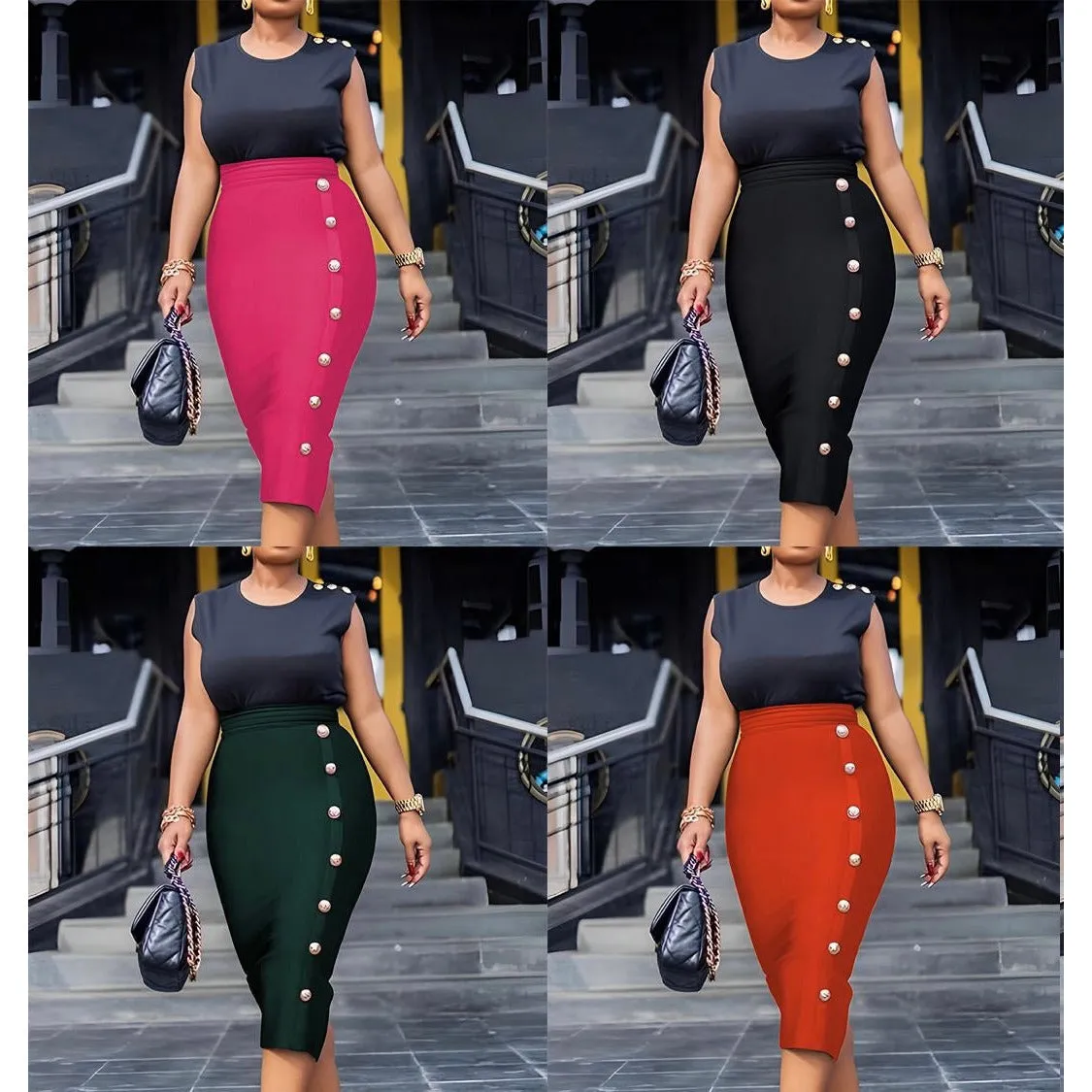 High Waist Sexy Button Bodycon Bandage Skirt