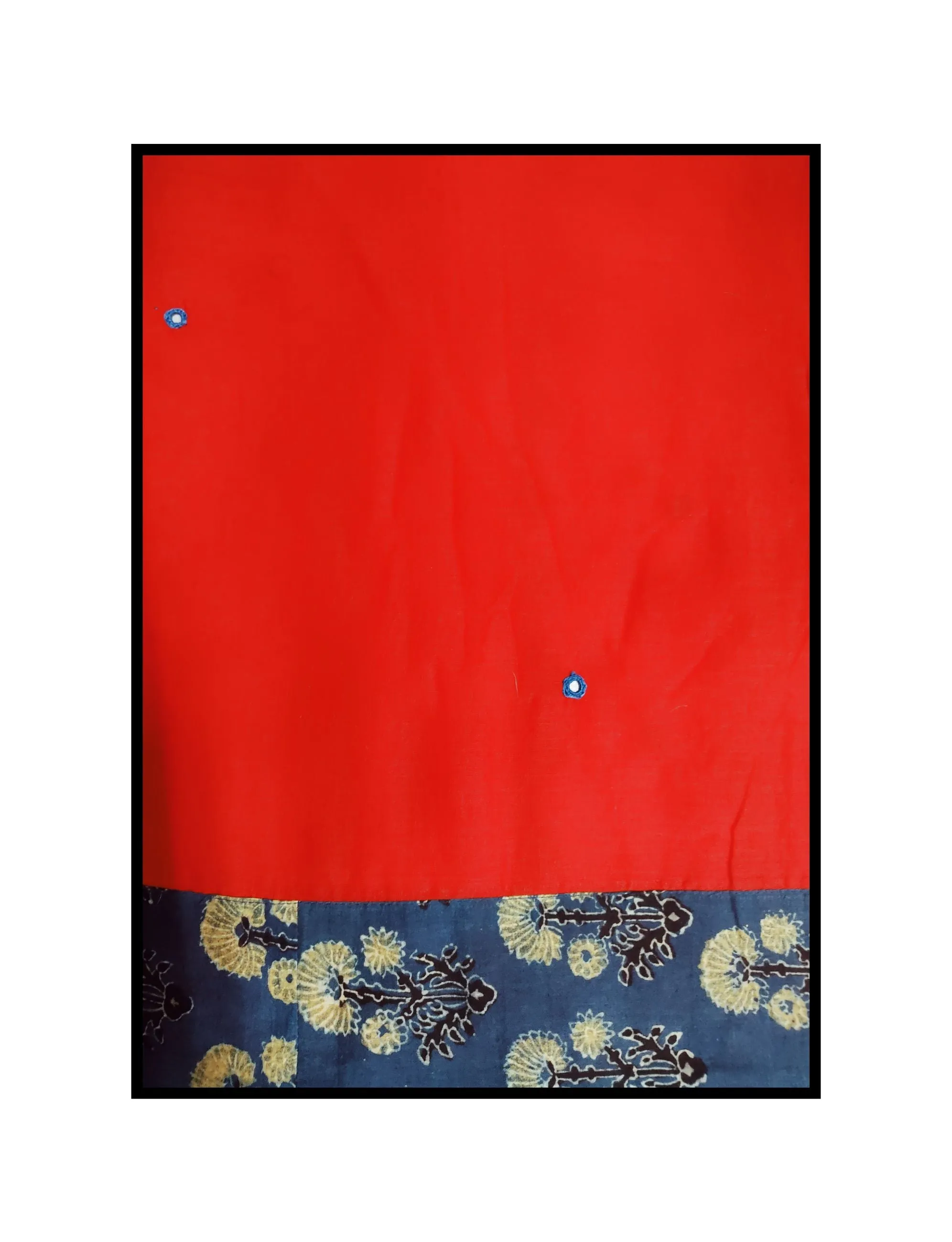 Jharokha -  Blue and Red Ajrakh handblockprinted patchwork Gudri Barmer saree