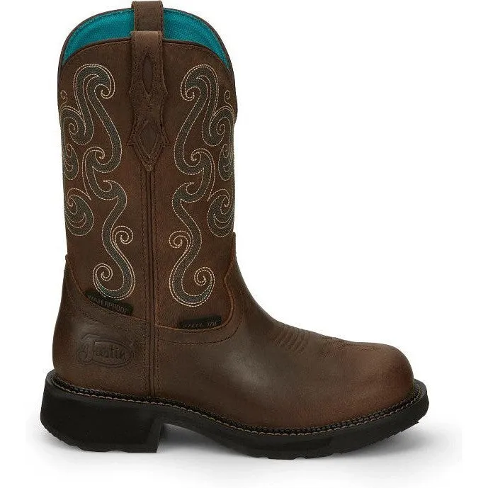 Justin Women's Tasha 11" ST WP Western Work Boot -Brown- GY9991