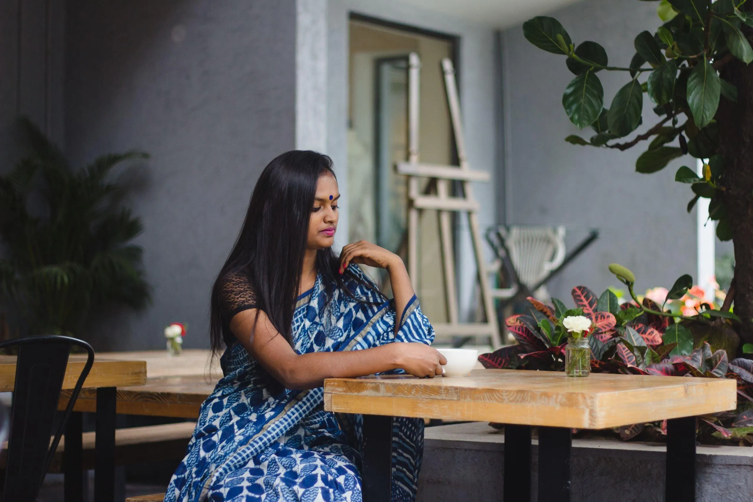 Kaisori Malhar Indigo Dabu leaf saree