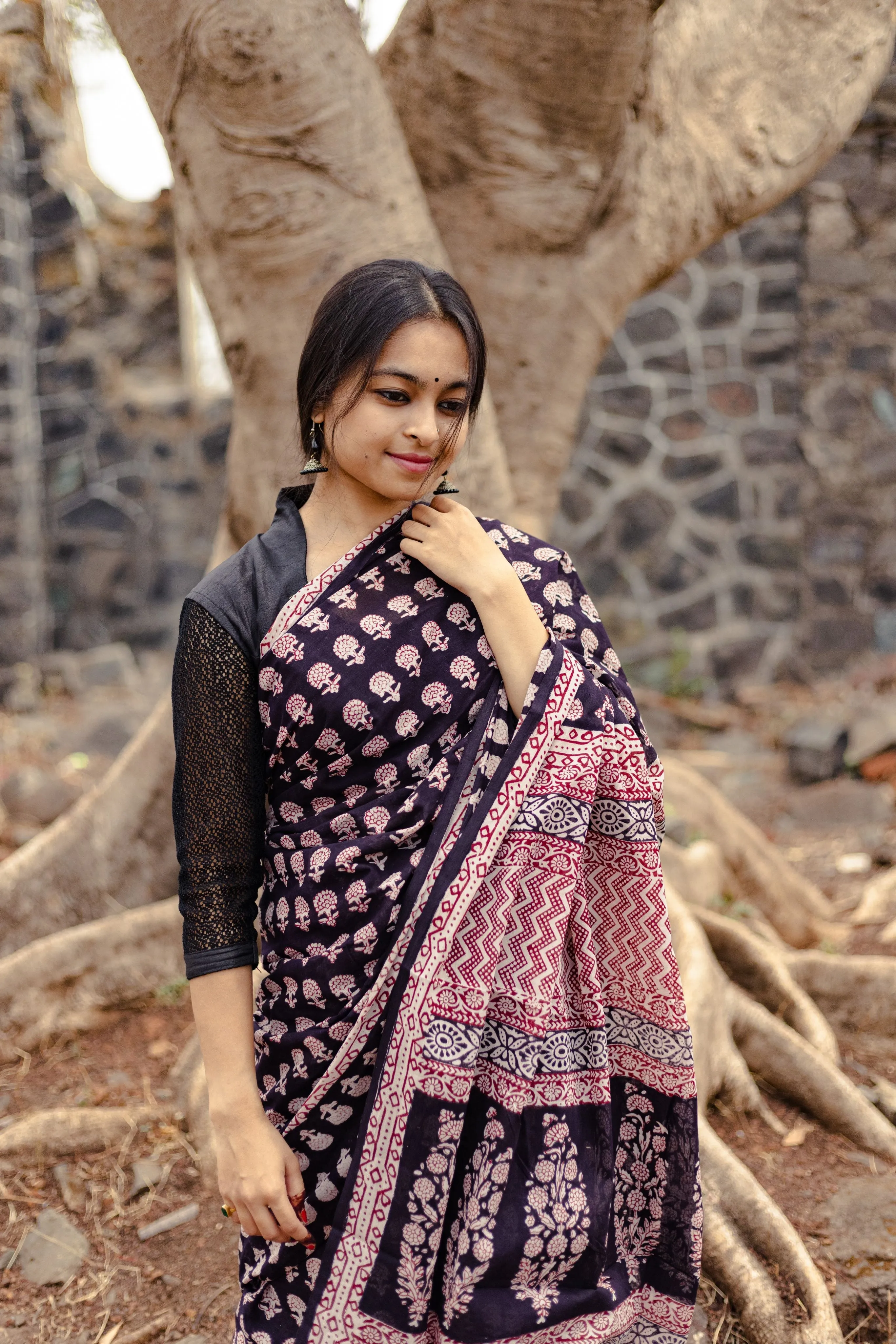 Kaisori Nandana Gulab handblockprinted cotton saree