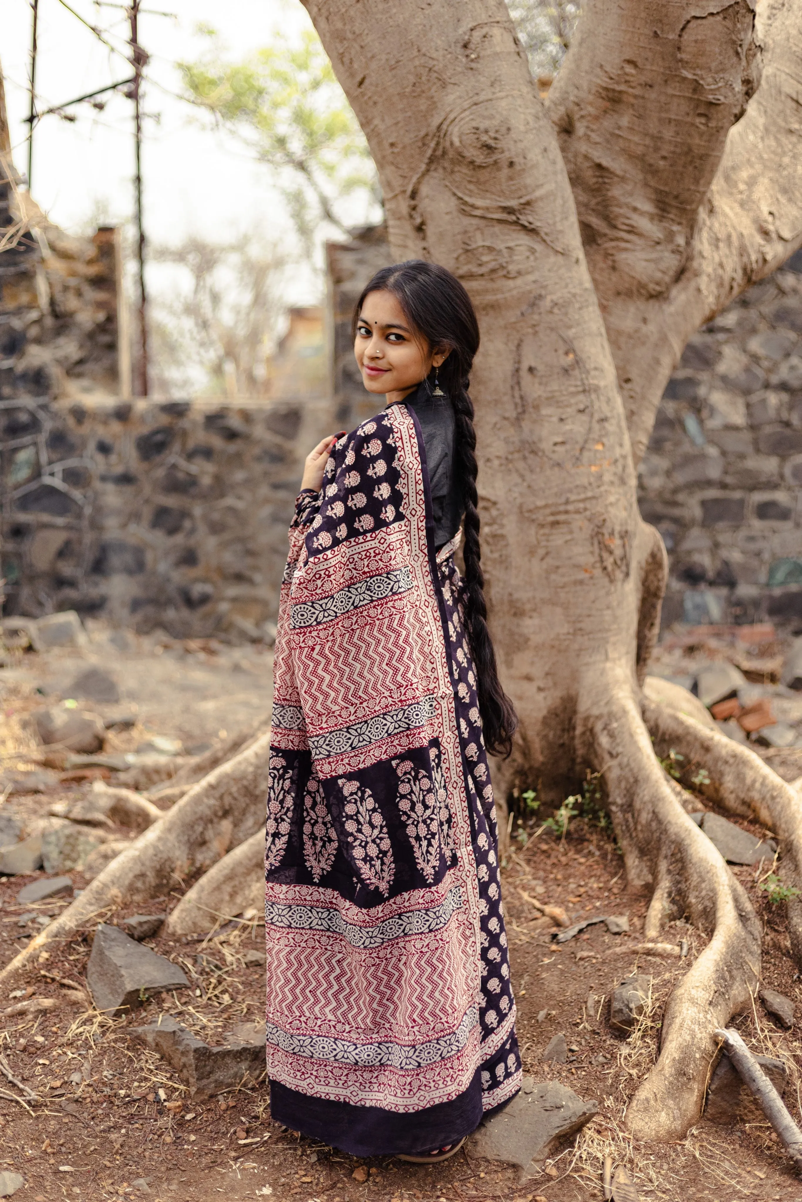 Kaisori Nandana Gulab handblockprinted cotton saree