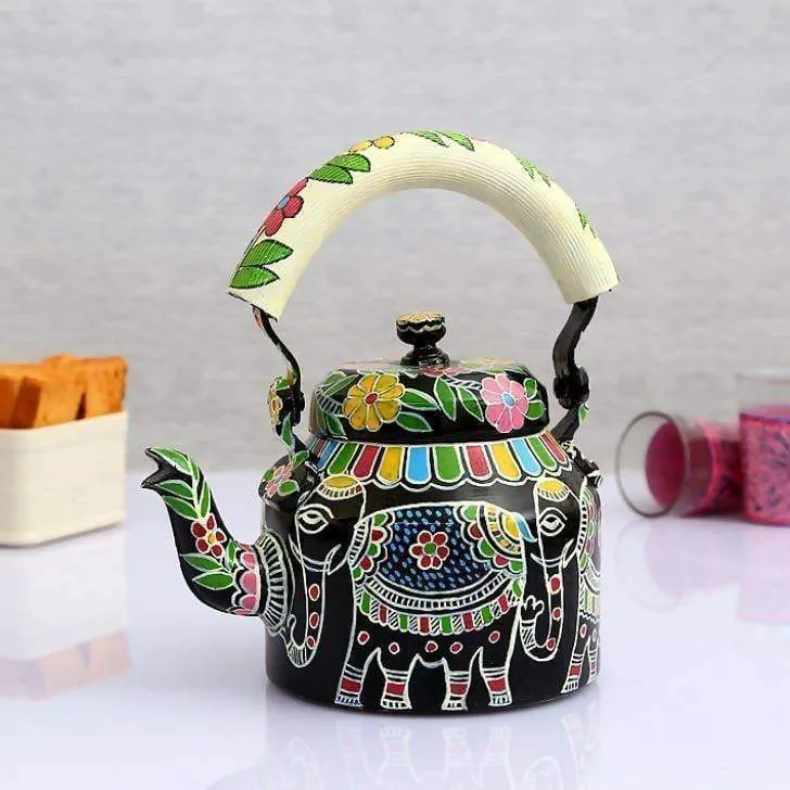 KAUSHALAM HAND PAINTED TEAPOT WHITE ELEPHANT