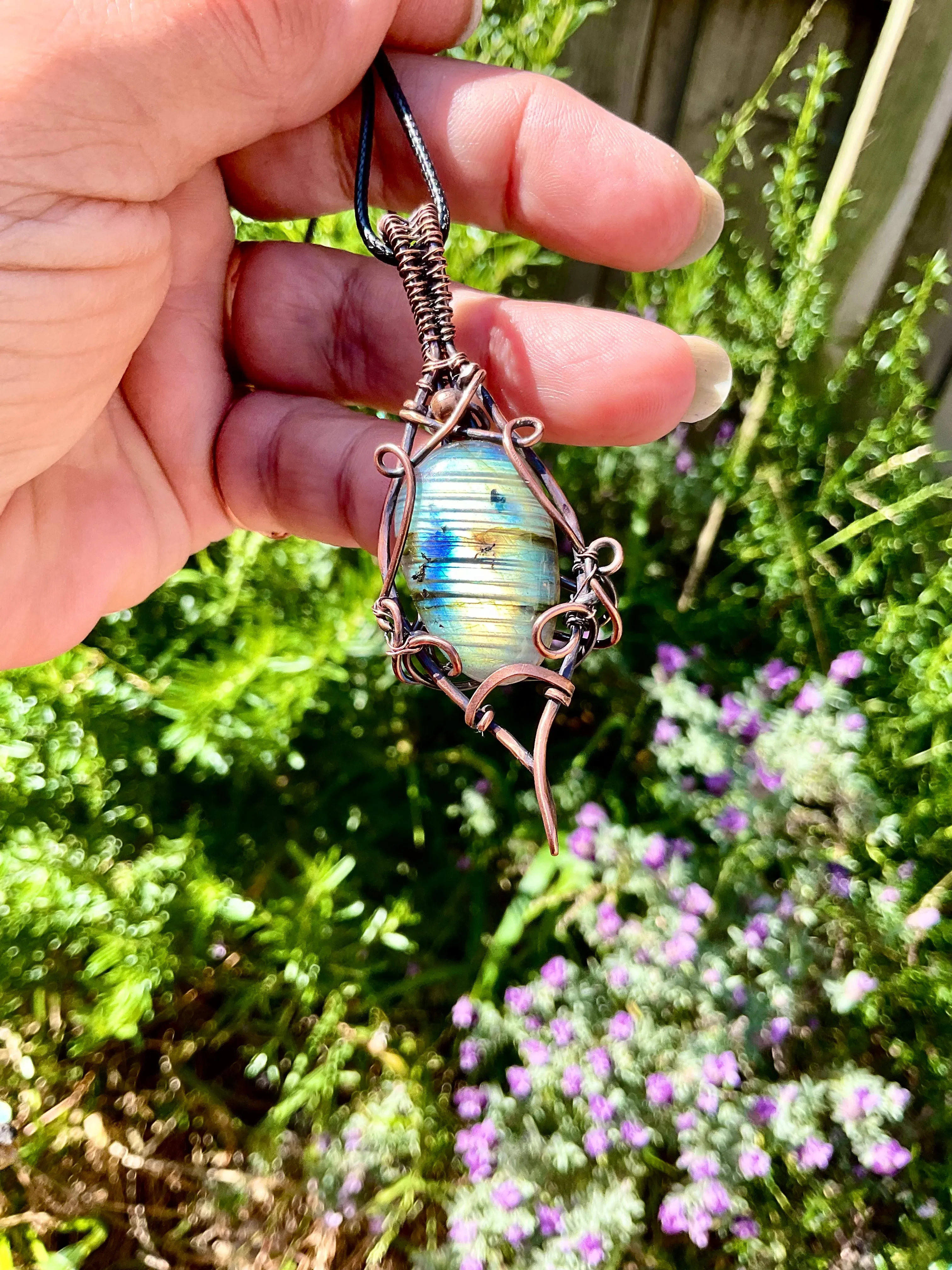 Labradorite Striped Wire Wrapped Pendant