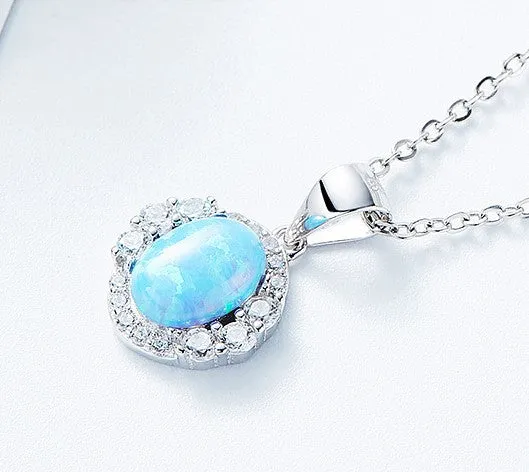 Ladies sterling silver S925 necklace opal crystal fashion Necklace