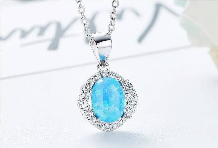 Ladies sterling silver S925 necklace opal crystal fashion Necklace