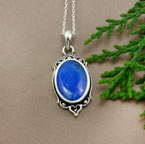 Lapis Lazuli 925 Sterling Silver Blue Pear Handmade Gemstone Pendant