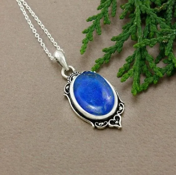 Lapis Lazuli 925 Sterling Silver Blue Pear Handmade Gemstone Pendant