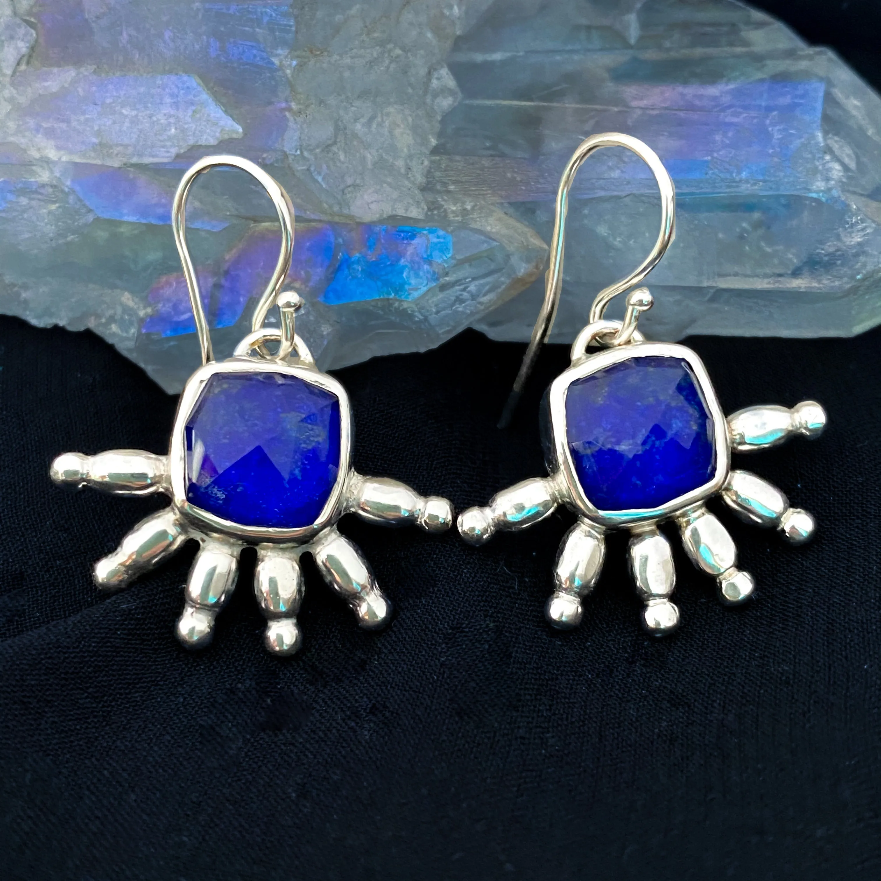 Lapis Lazuli Tribal Dangle Earrings Sterling Silver