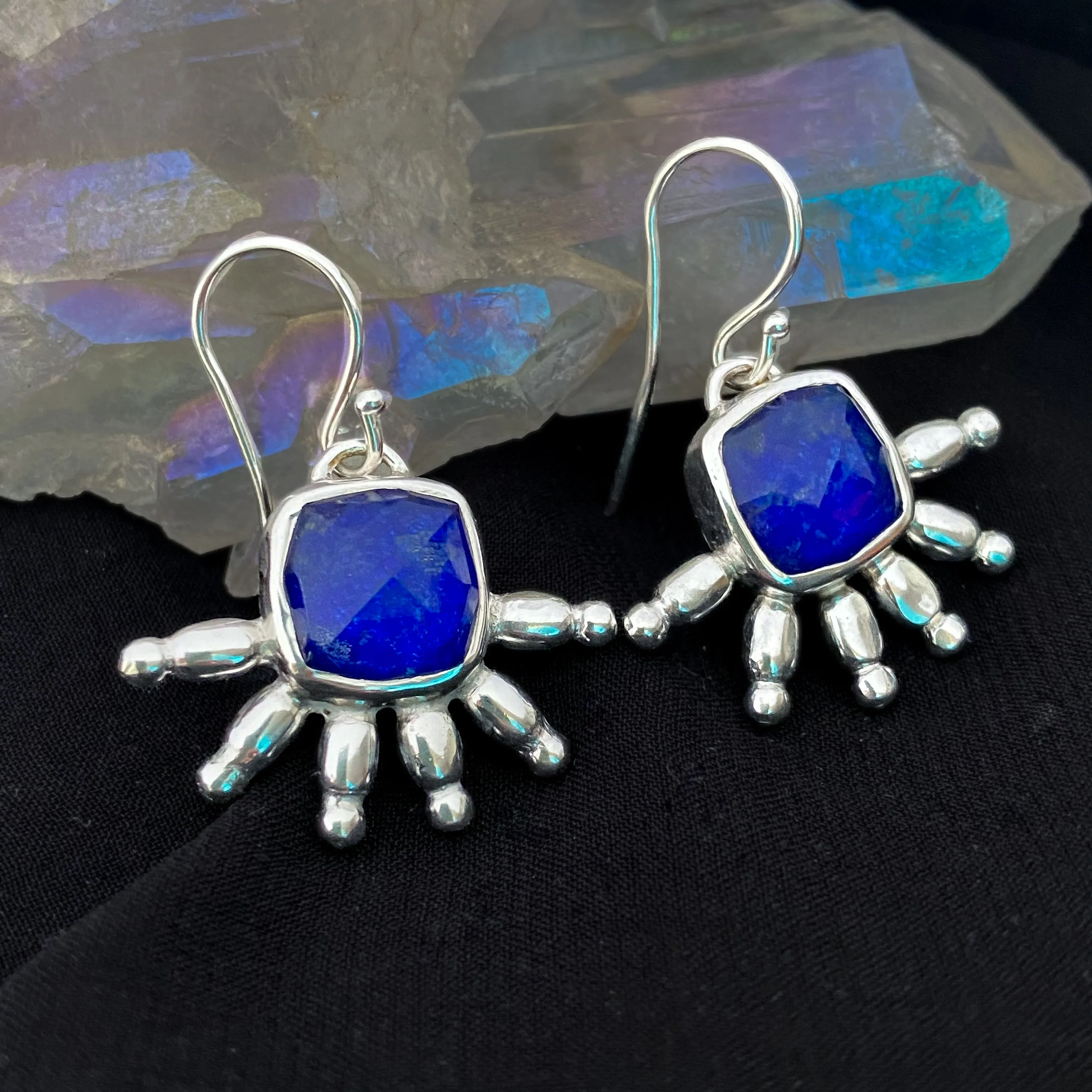 Lapis Lazuli Tribal Dangle Earrings Sterling Silver