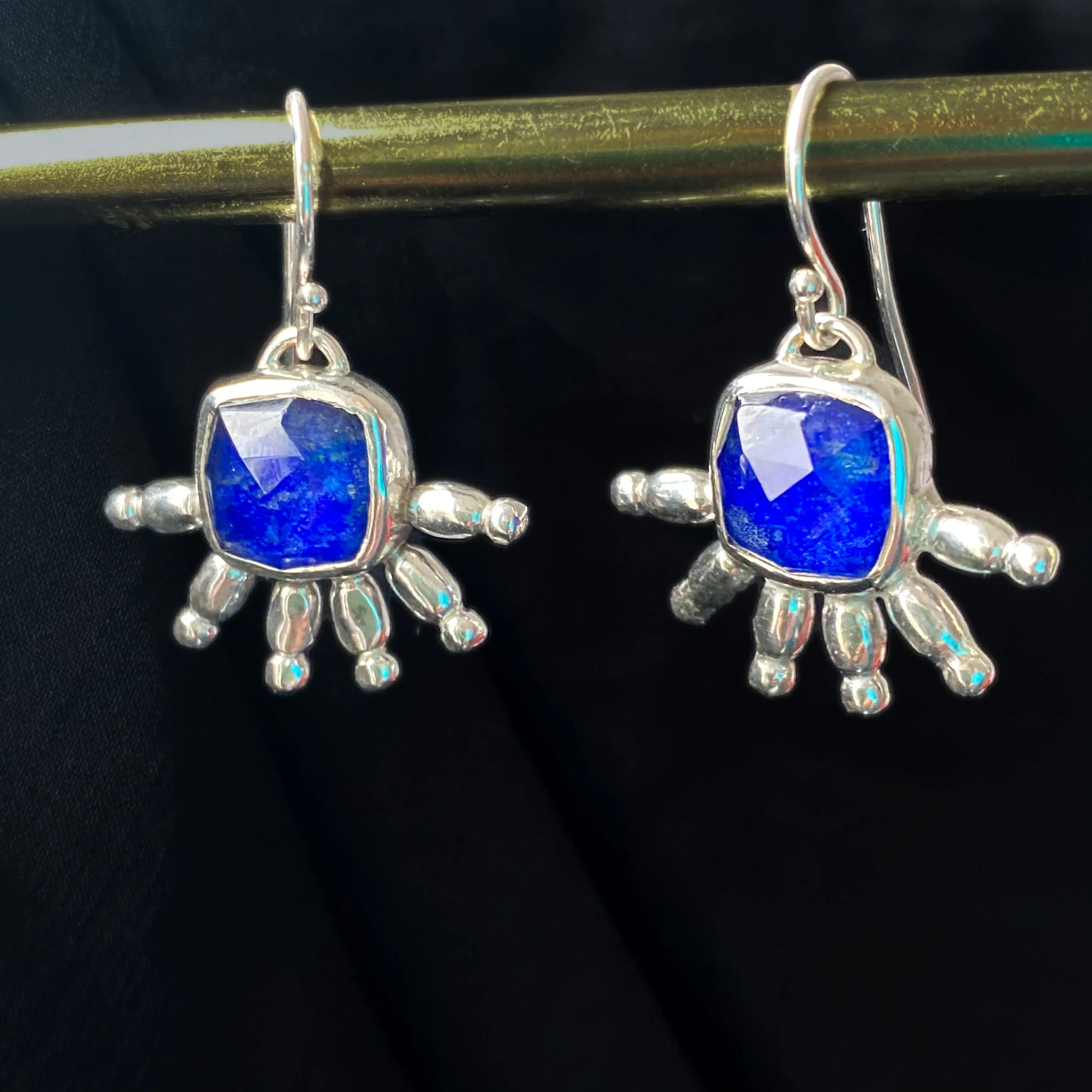 Lapis Lazuli Tribal Dangle Earrings Sterling Silver