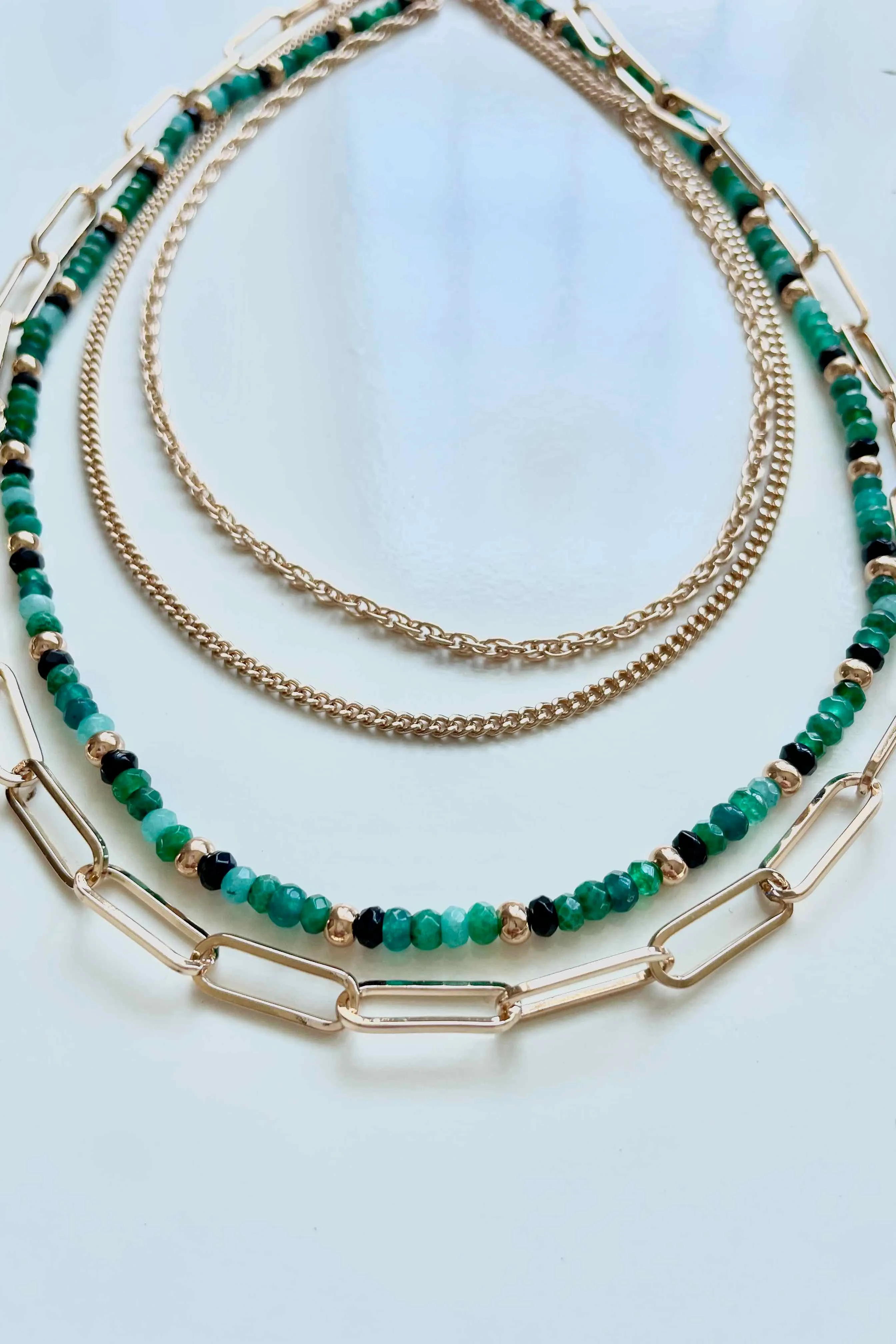 Layered Necklace - Green/Gold/Black